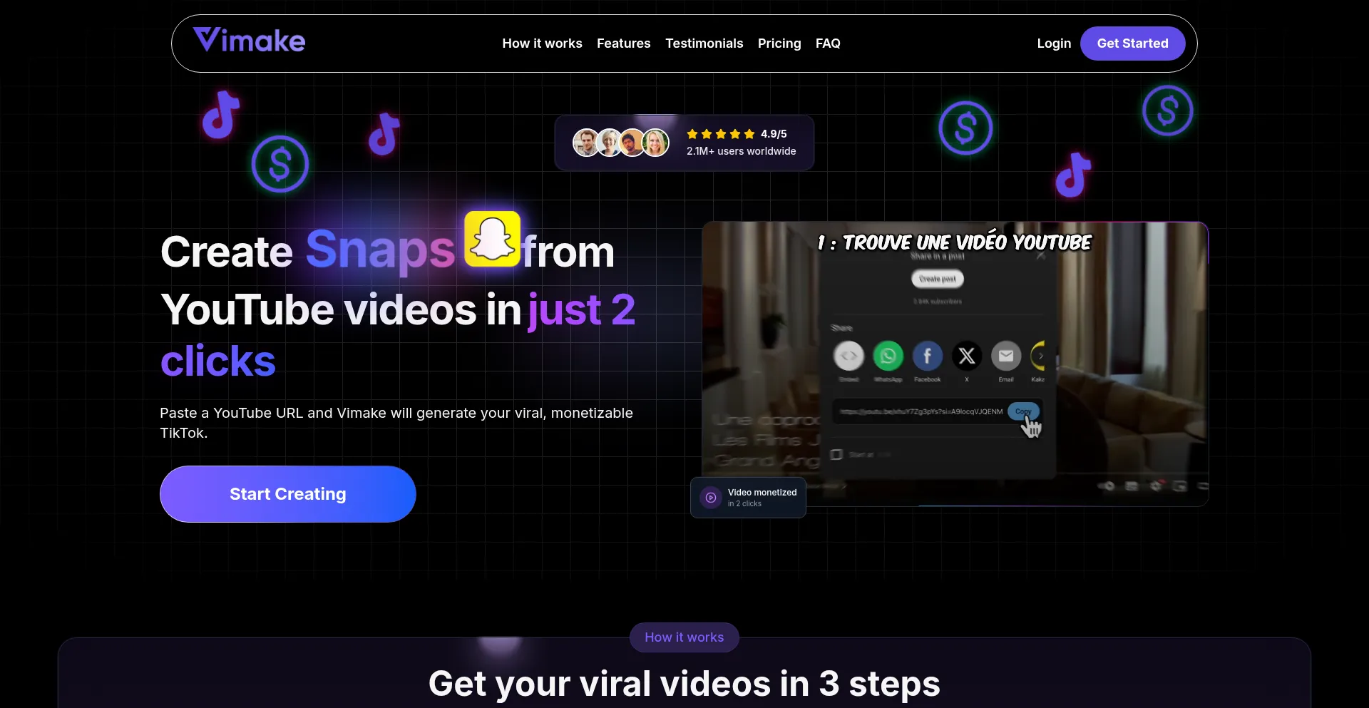 Website screenshot of Vimake.ai