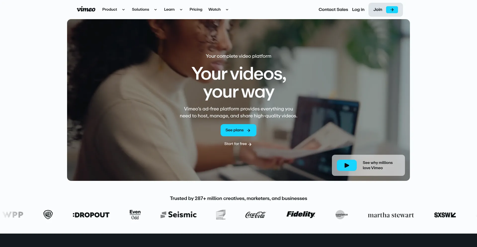 Website screenshot of Vimeo.com