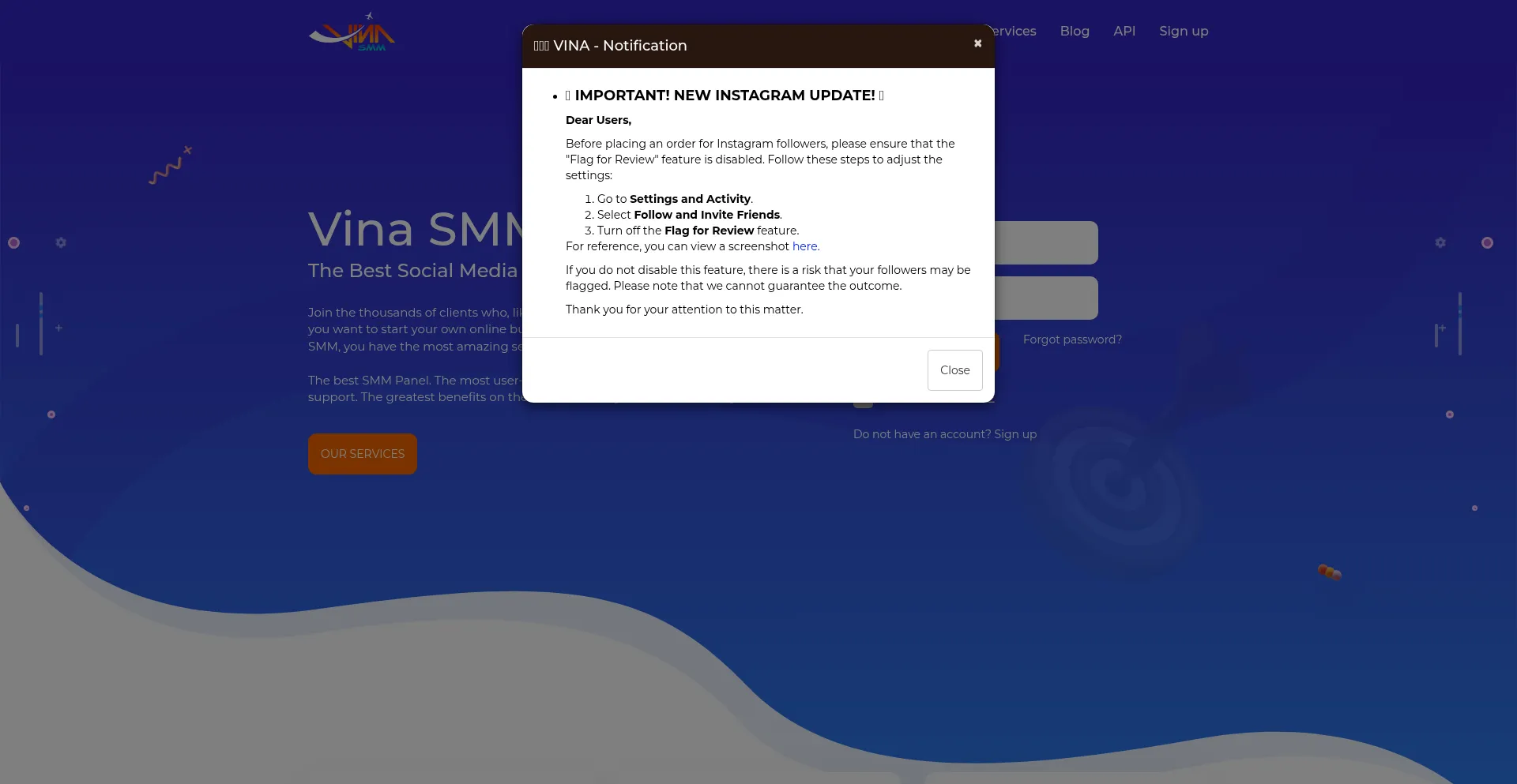 Vinasmm.com Screenshot