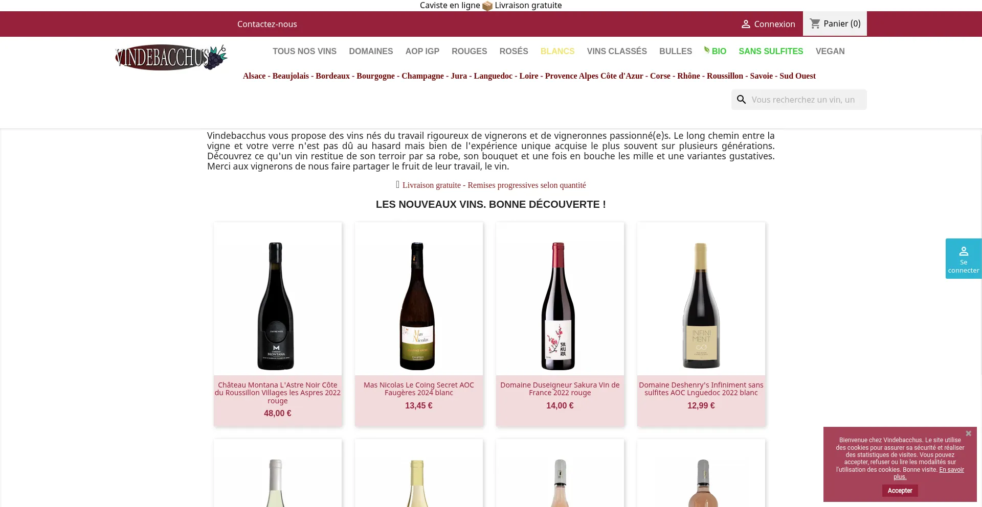 Website screenshot of Vindebacchus.com