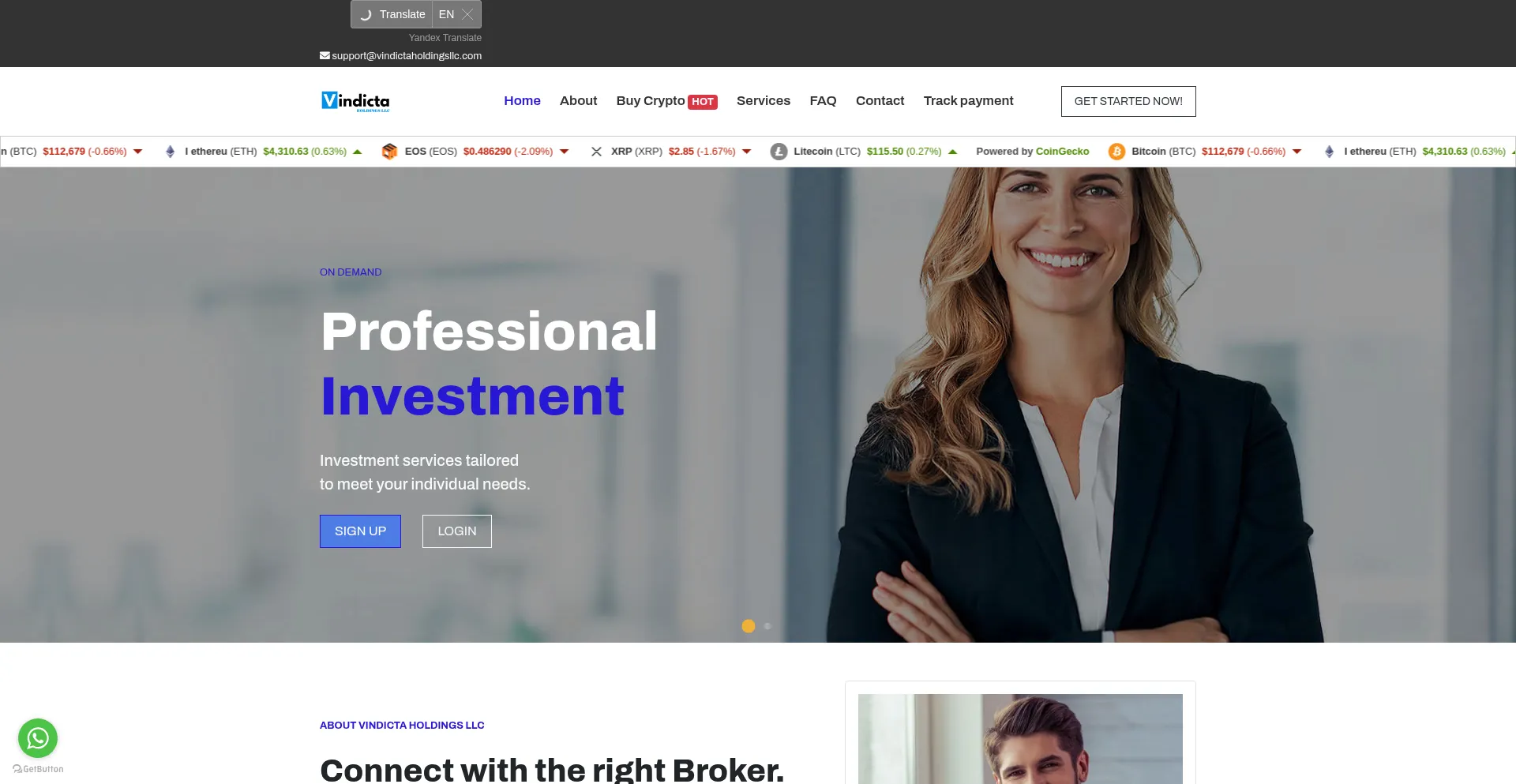 Website screenshot of Vindictaholdingsllc.com