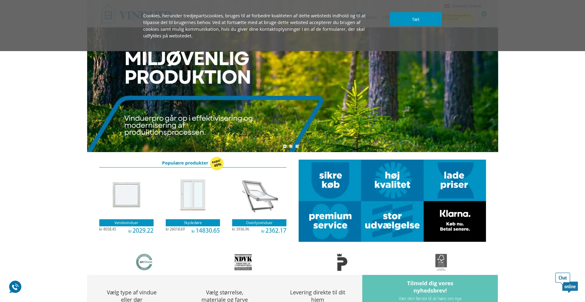 Website screenshot of Vinduerpro.dk