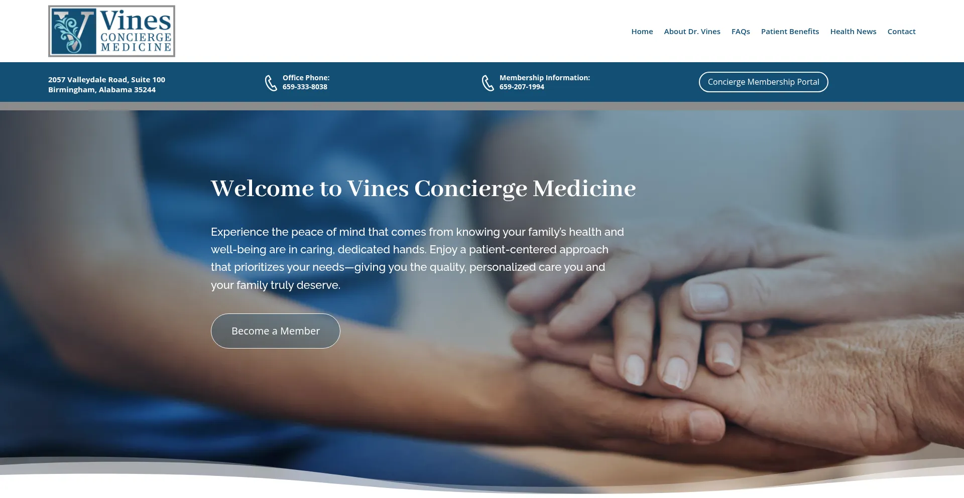 Website screenshot of Vinesconciergemedicine.com