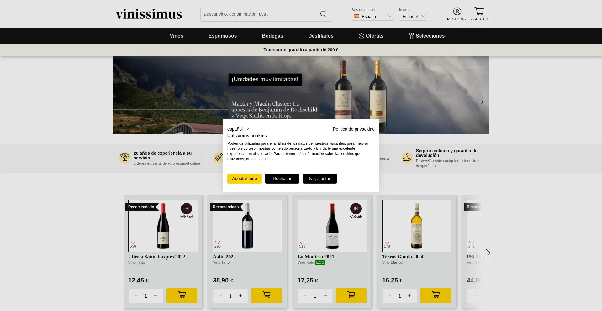 Website screenshot of Vinissimus.com