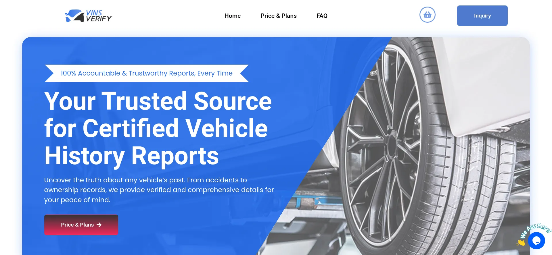 Website screenshot of Vinsverify.com