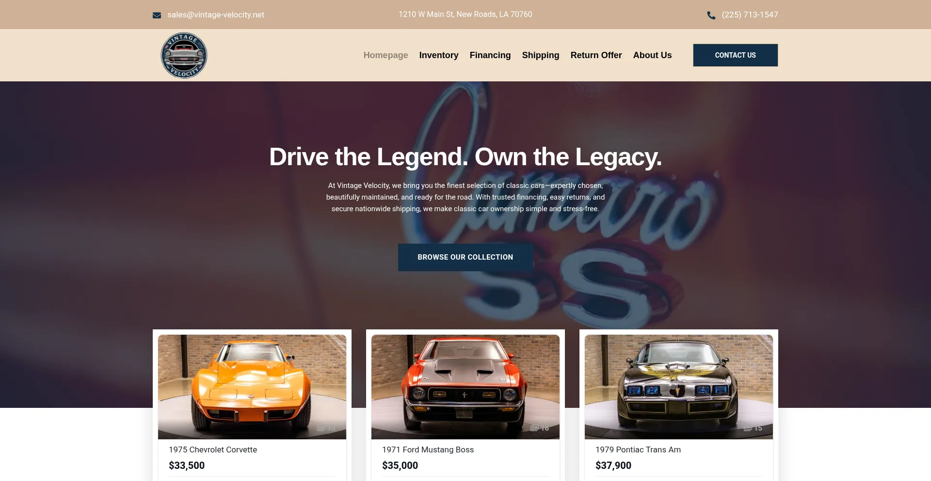 Website screenshot of Vintage-velocity.net