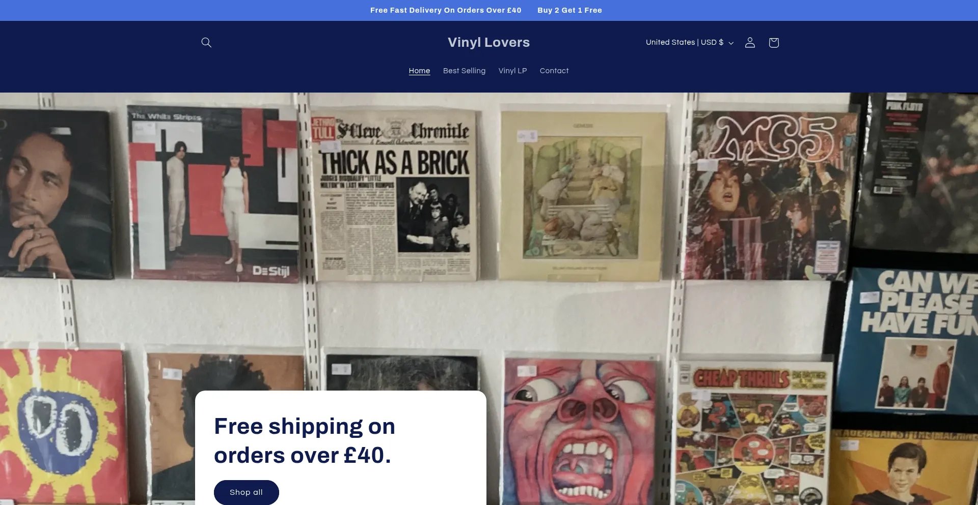 Website screenshot of Vinyloverstore.com