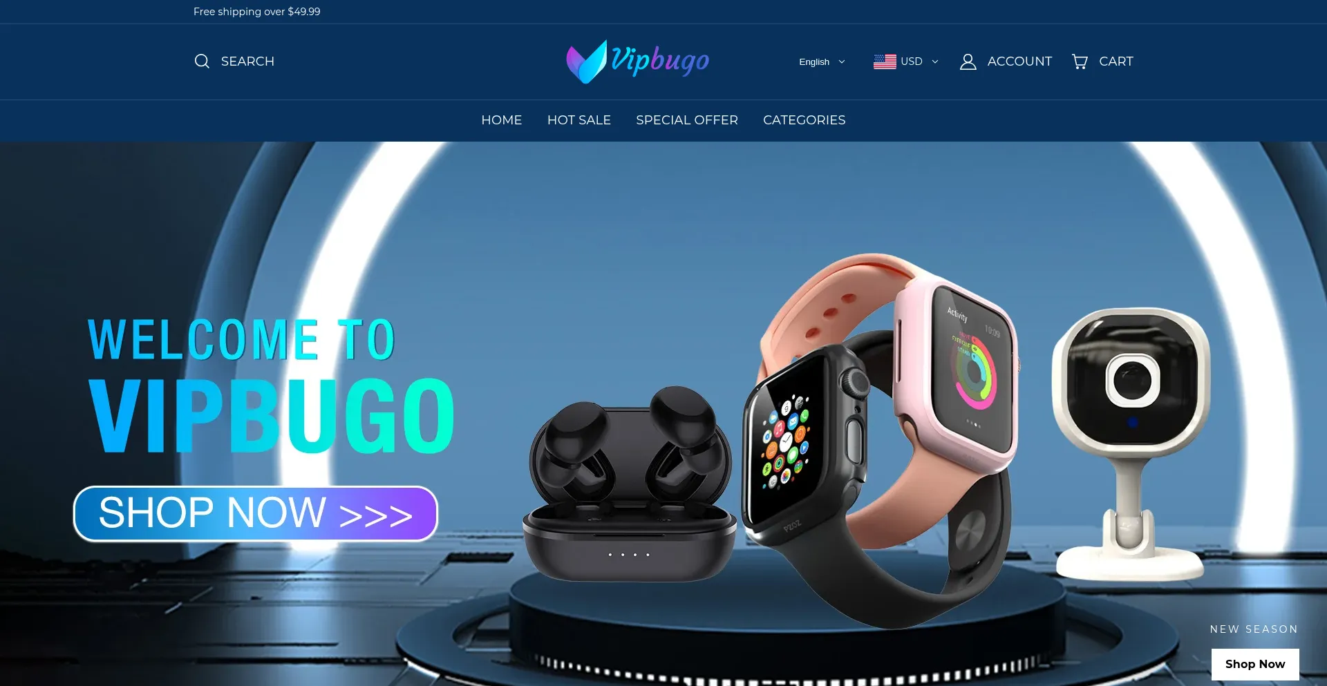 Website screenshot of Vipbugo.com