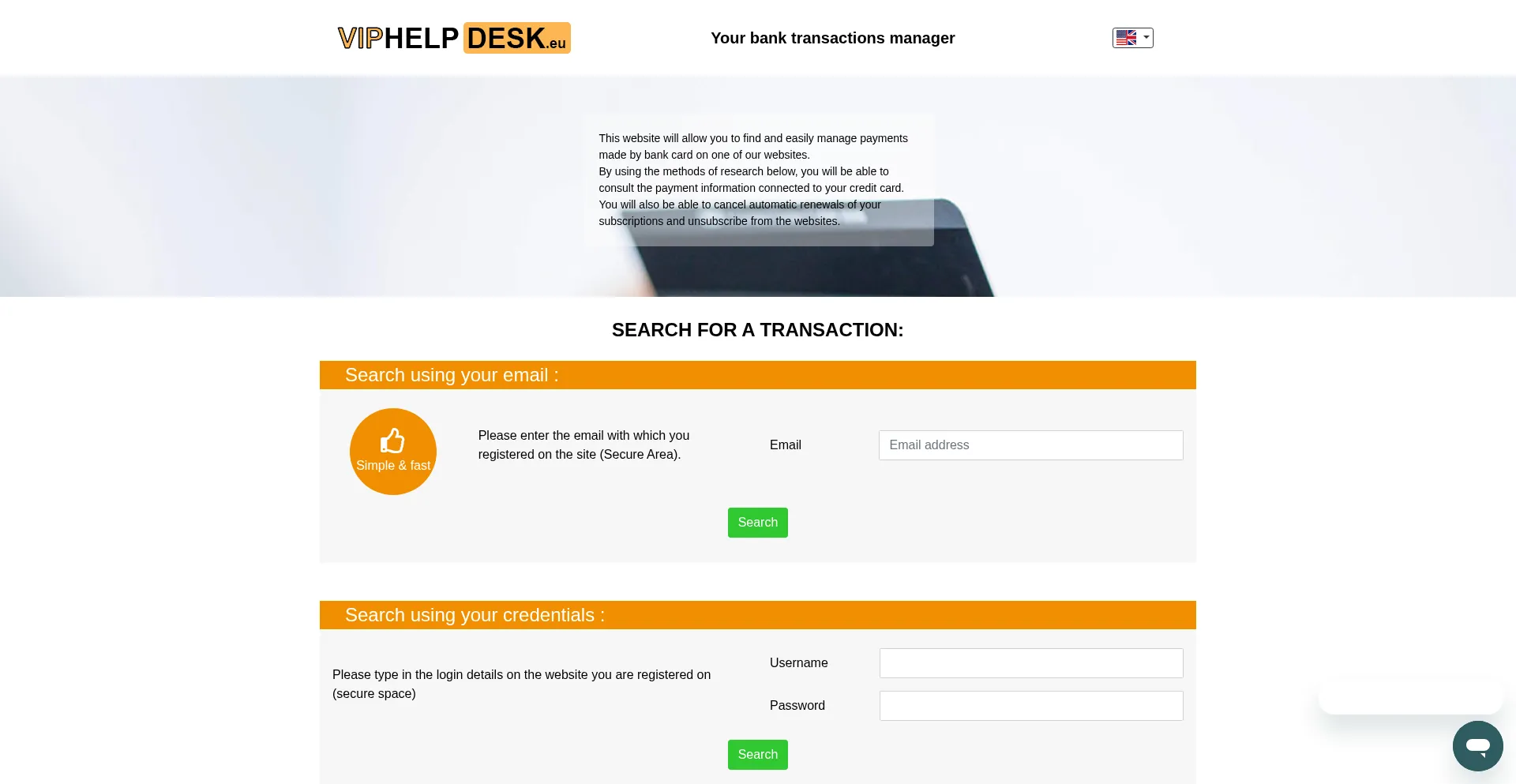 Website screenshot of Viphelpdesk.eu
