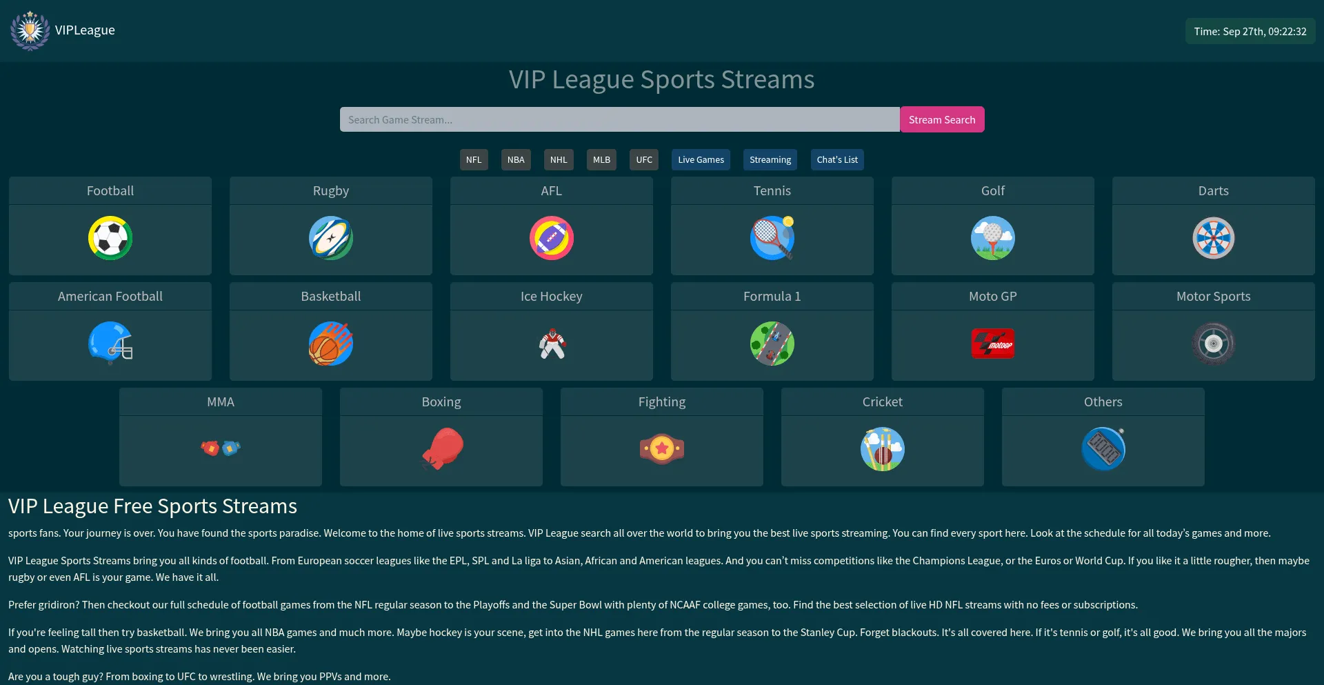 Vipleague.im Screenshot