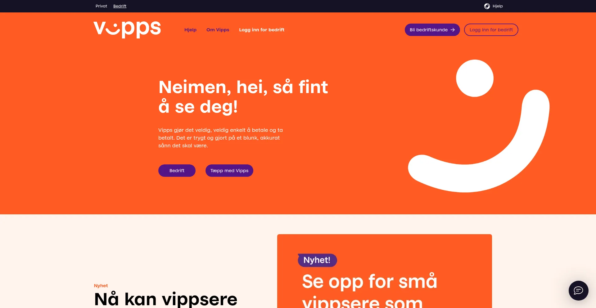 Website screenshot of Vipps.no