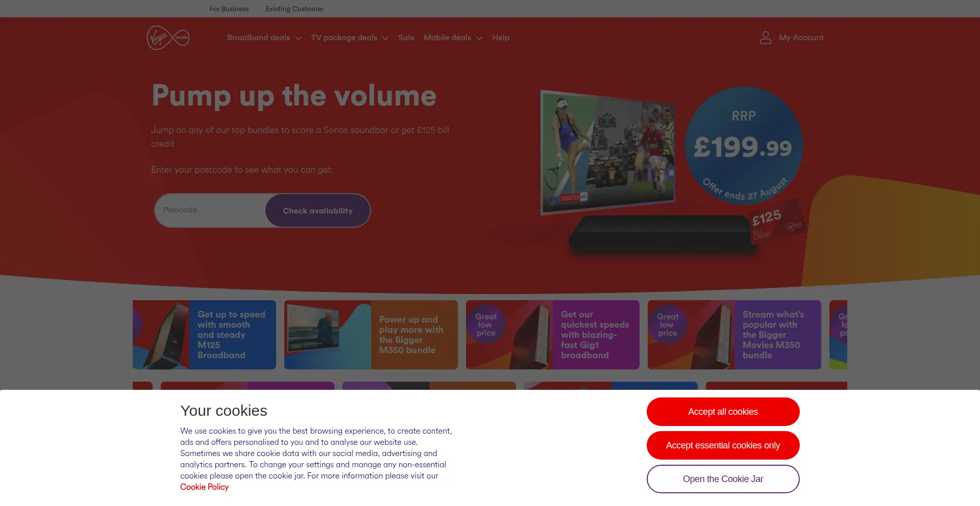 Website screenshot of Virginmedia.com