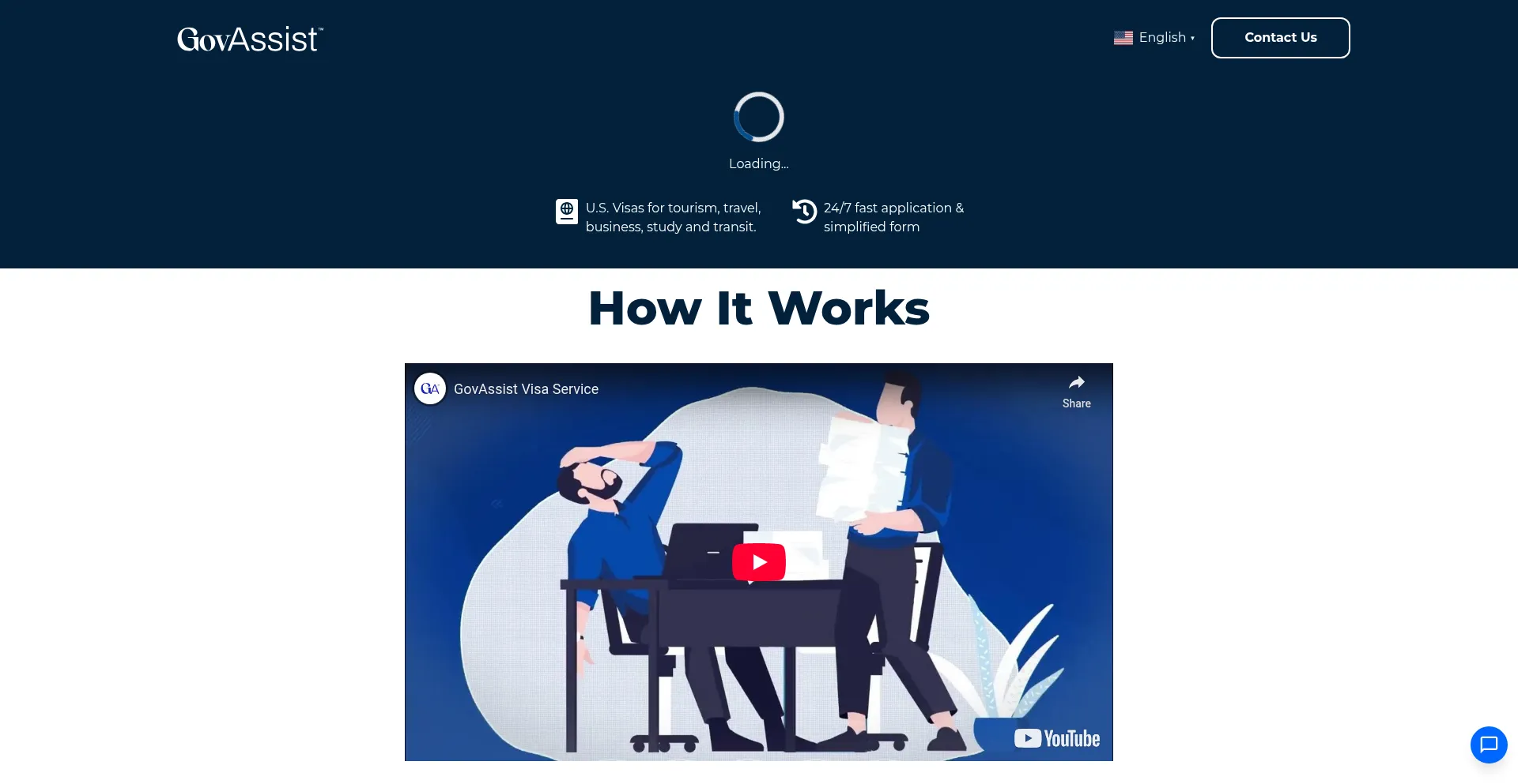Website screenshot of Visa.govassist.com