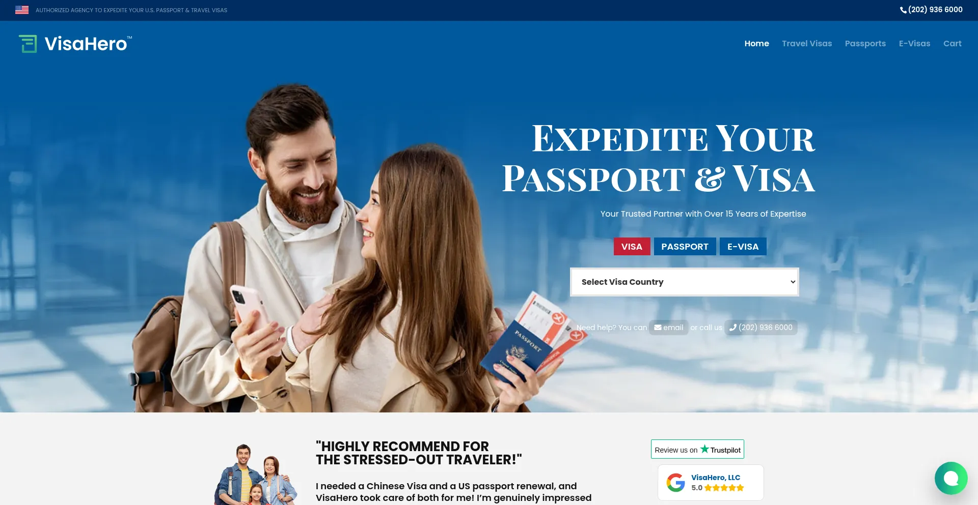 Website screenshot of Visahero.com