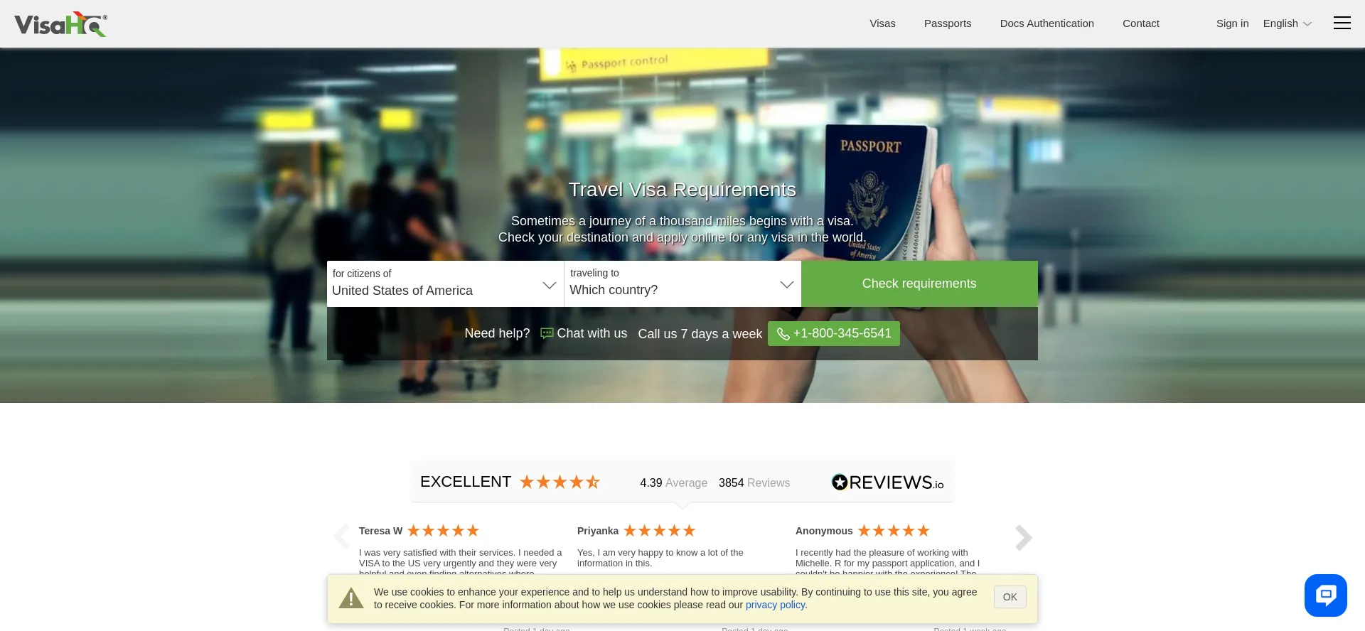 Website screenshot of Visahq.com