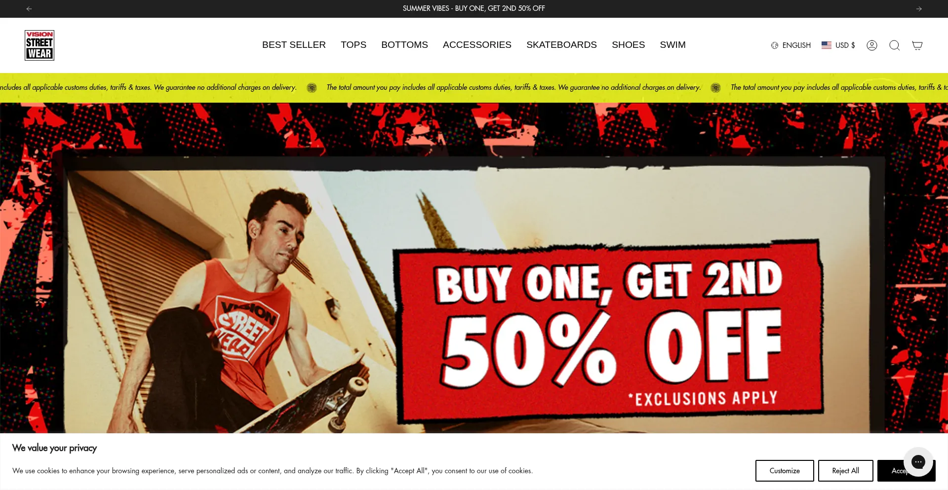 Website screenshot of Visionstreetwear.com