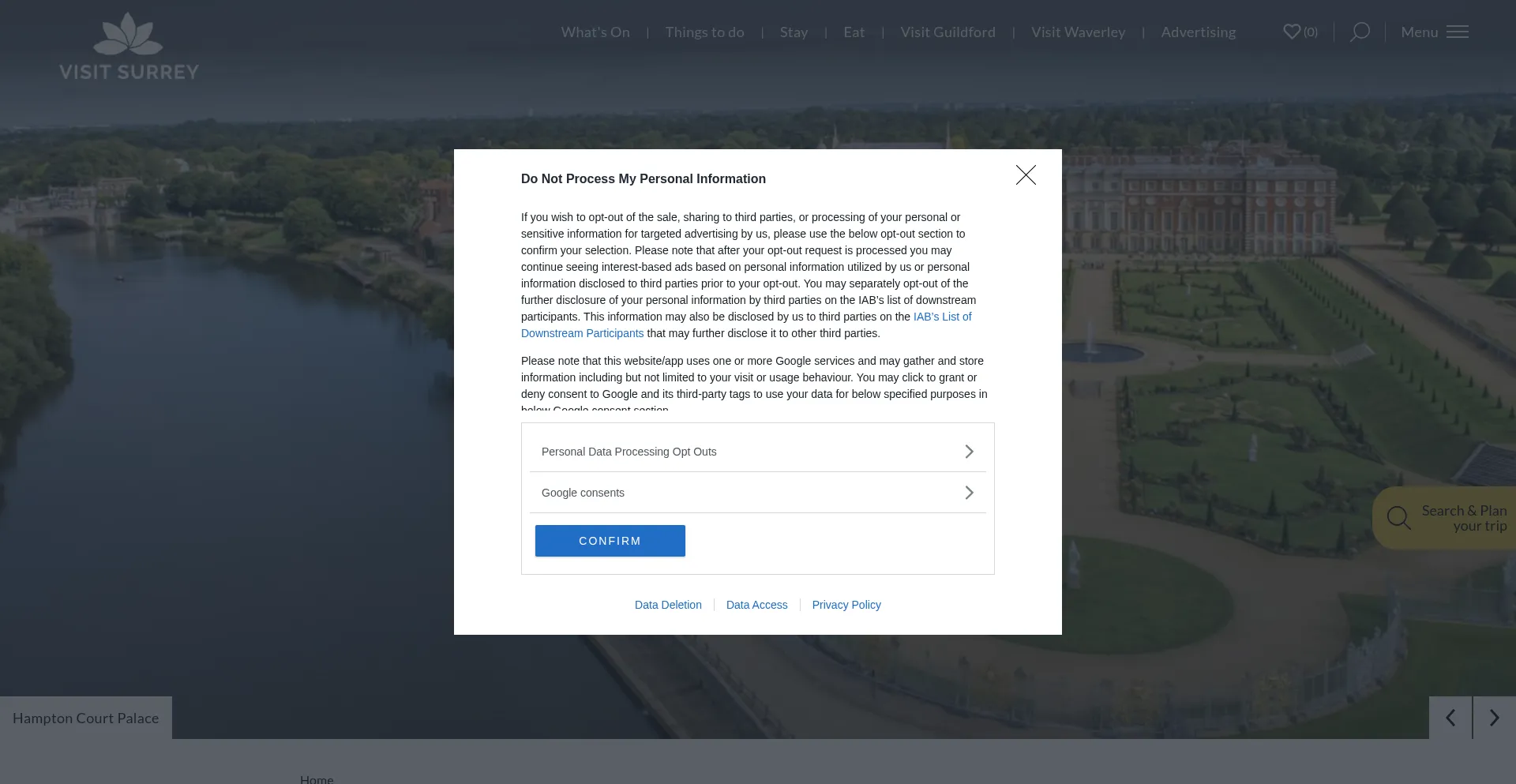 Website screenshot of Visitsurrey.com