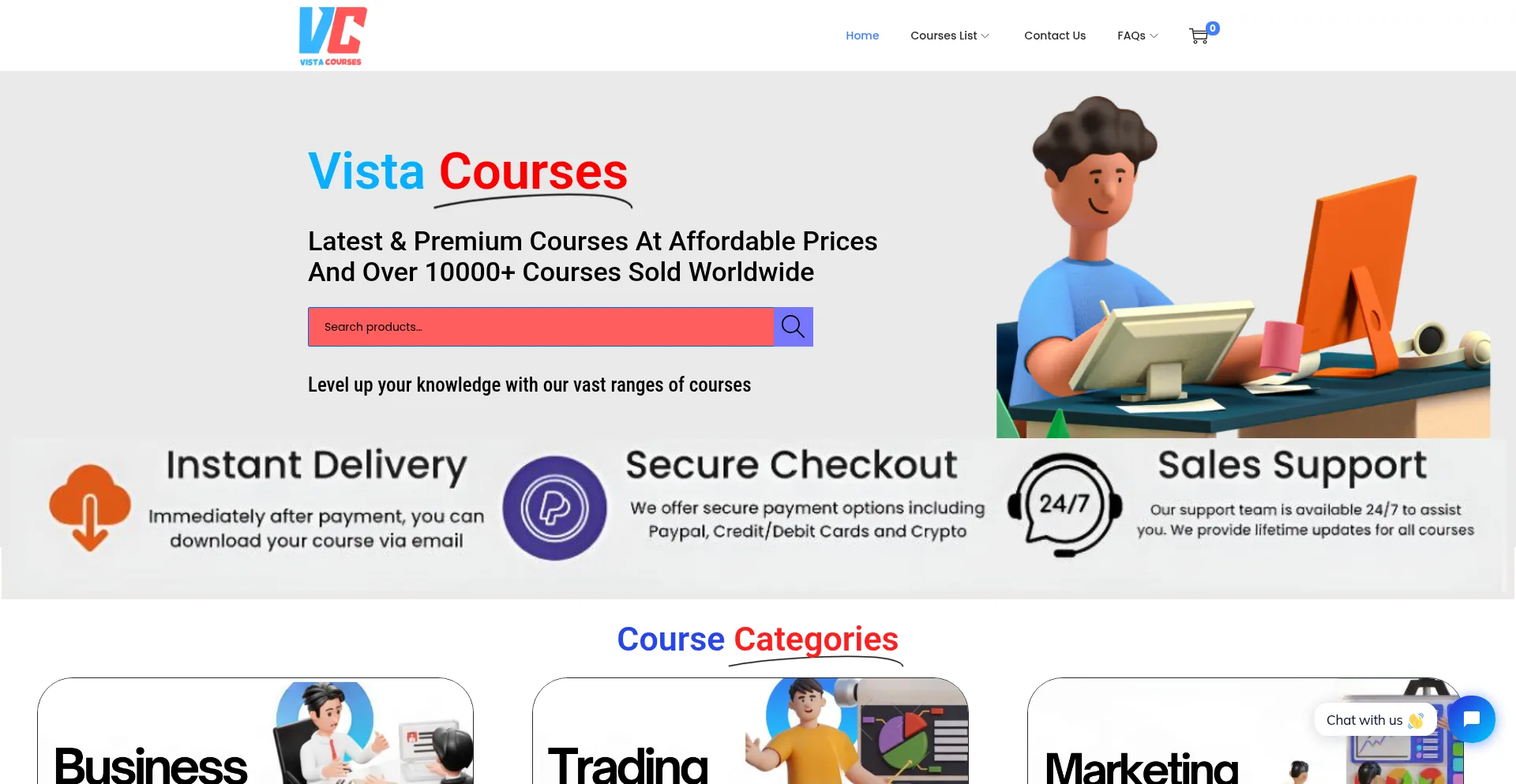 Website screenshot of Vistacourses.com