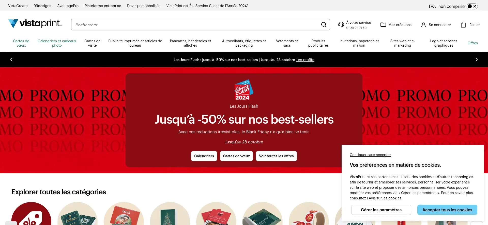 Website screenshot of Vistaprint.fr