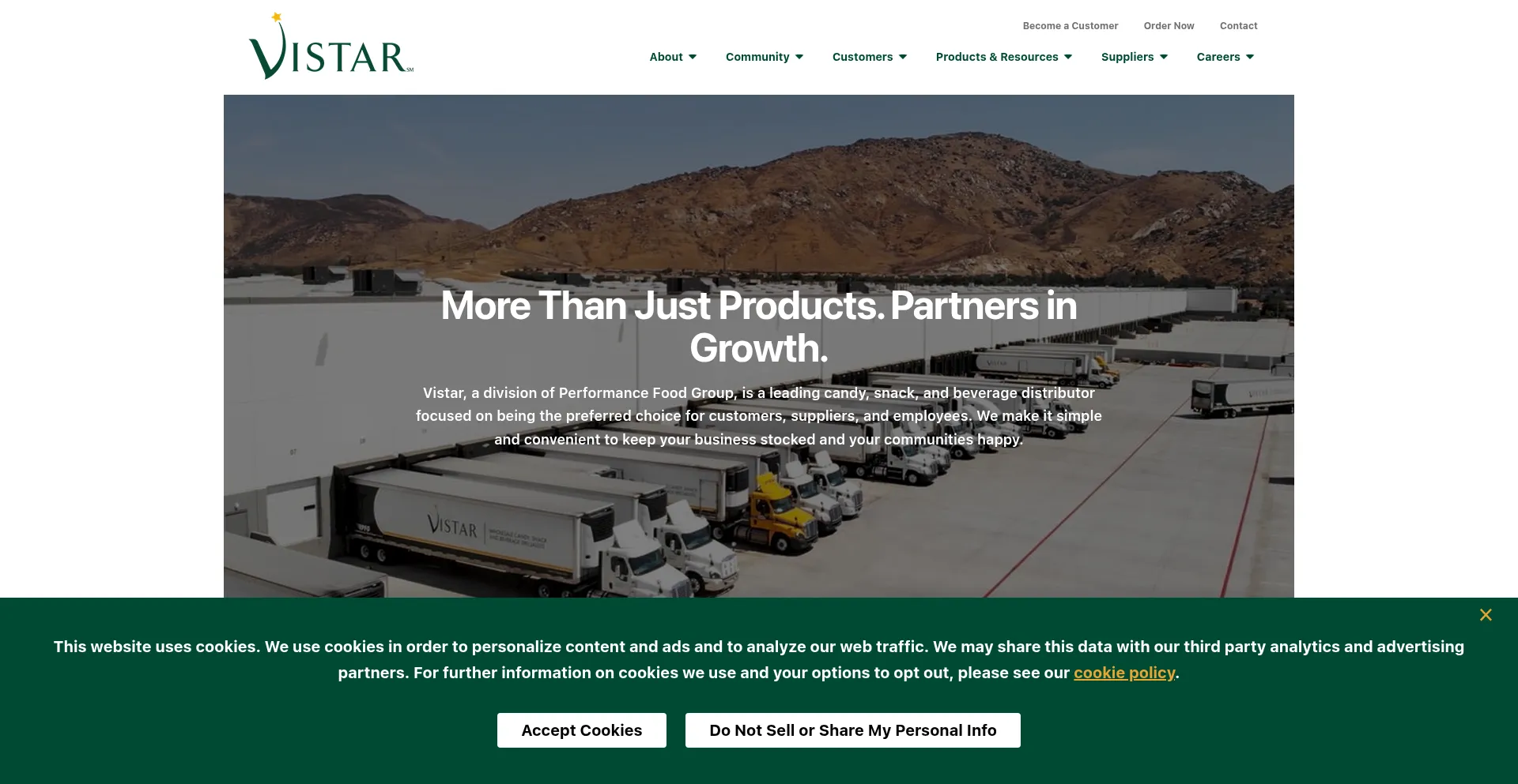 Website screenshot of Vistar.com