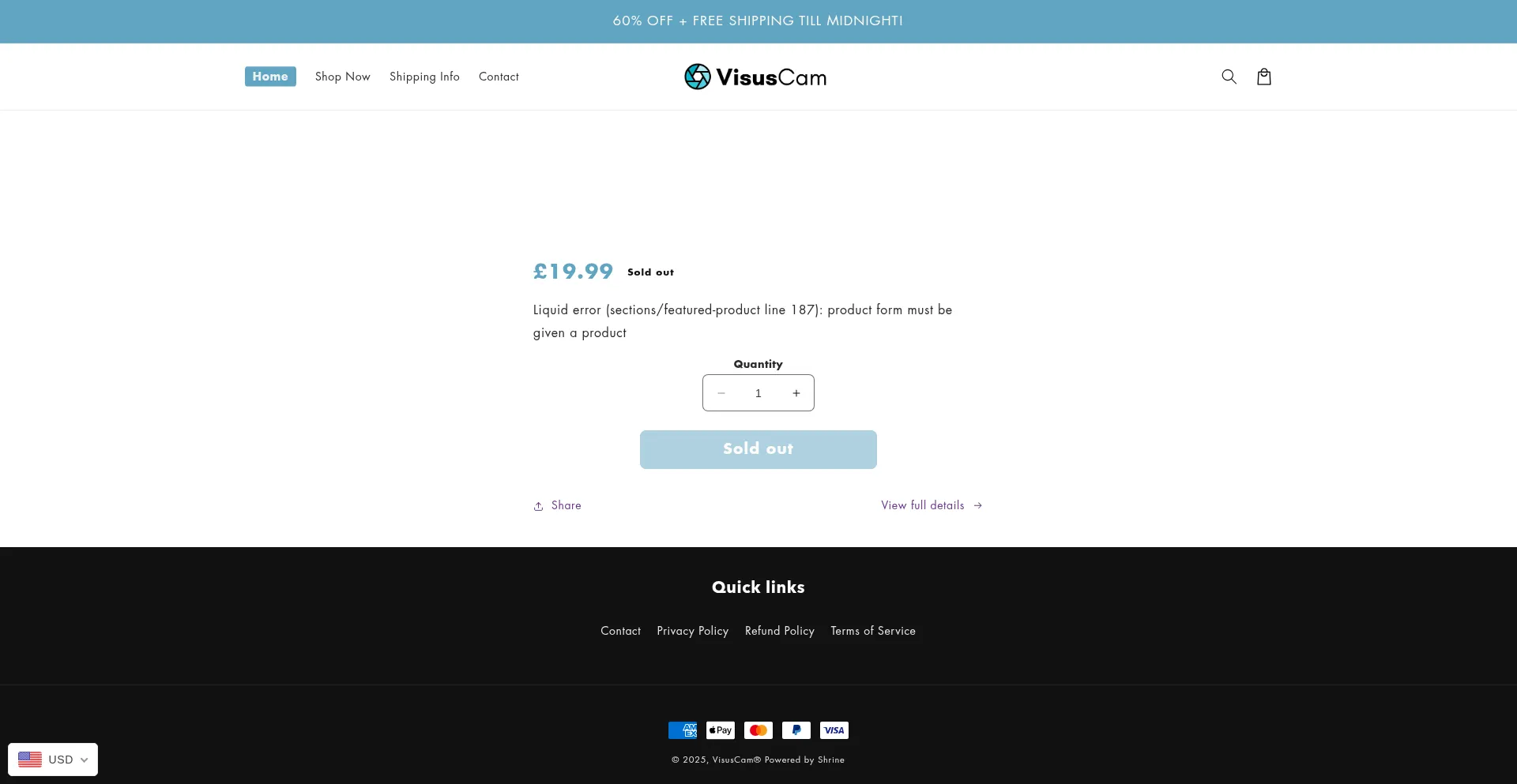 Website screenshot of Visuscam.com