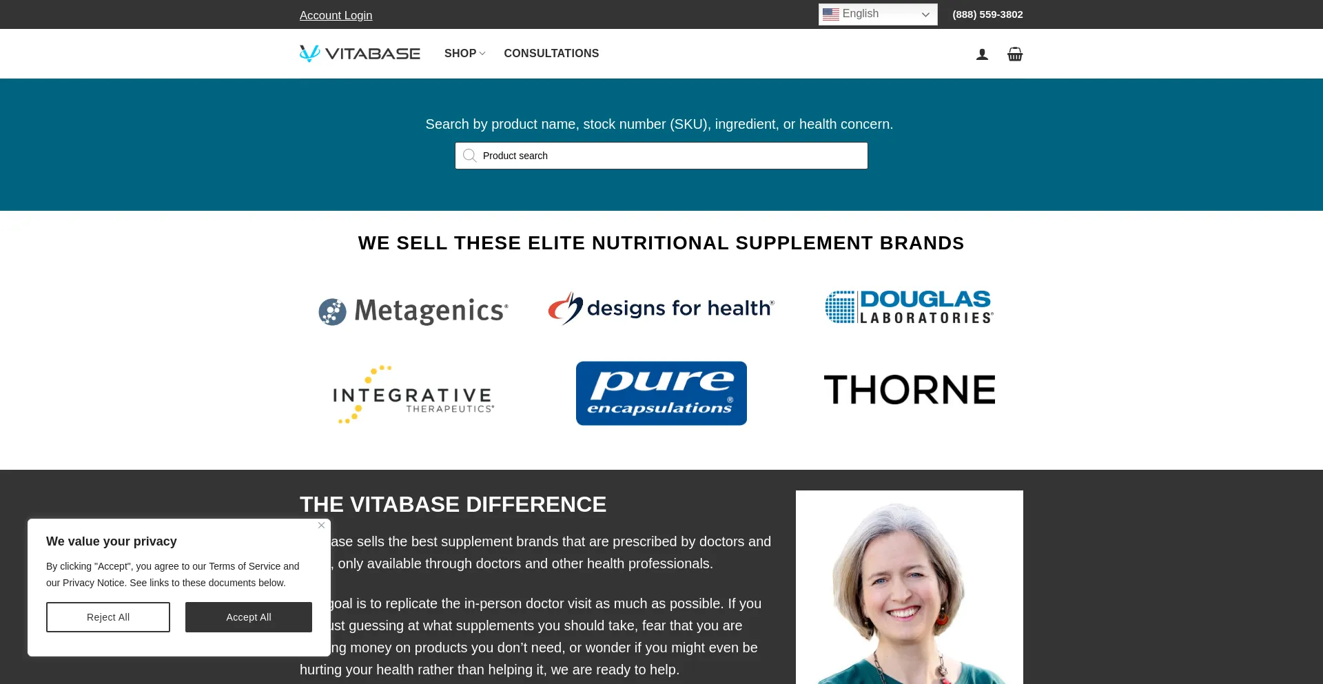 Website screenshot of Vitabase.com