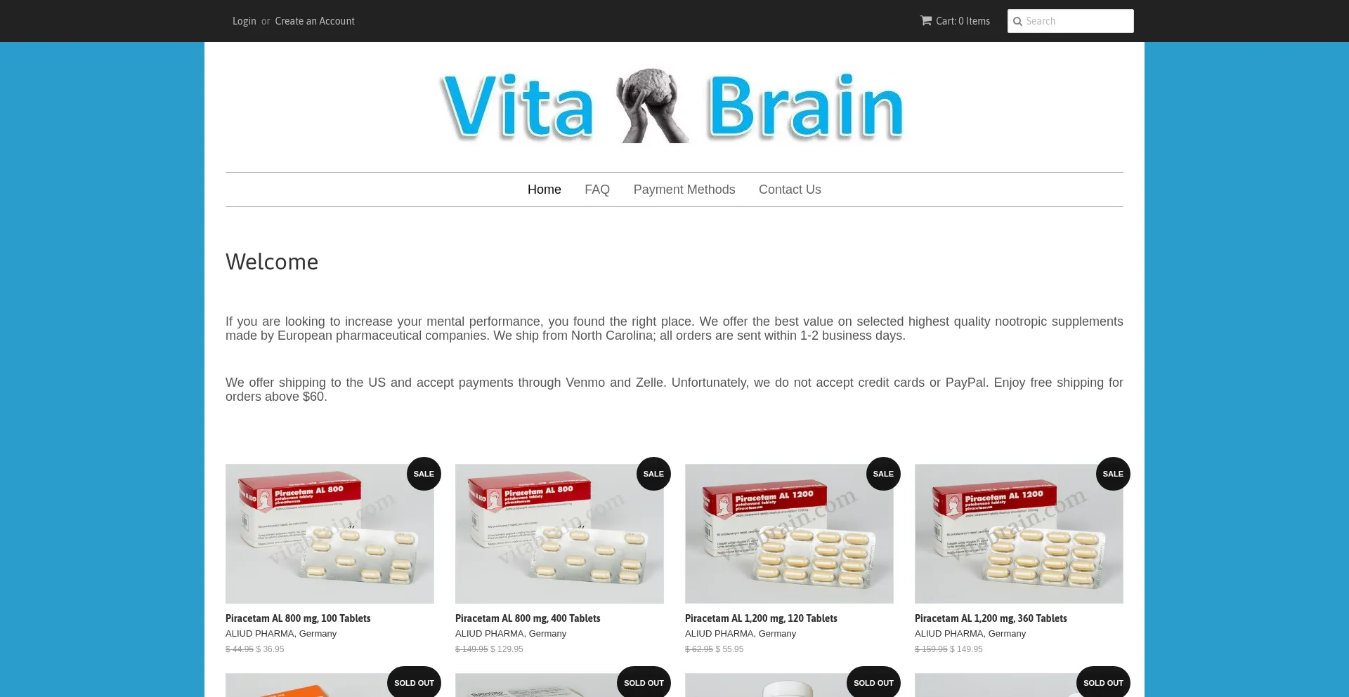 Website screenshot of Vitabrain.com