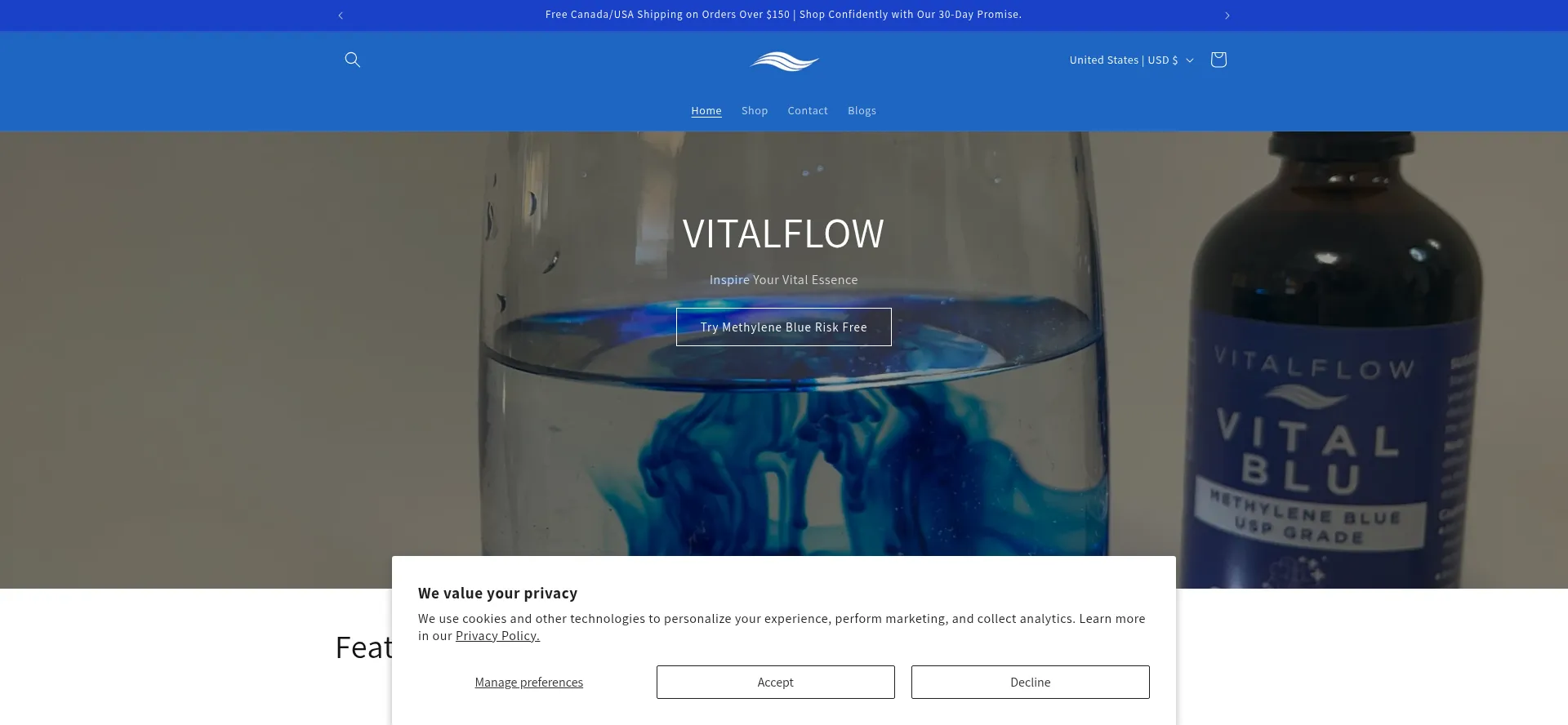 Website screenshot of Vitalflow.ca