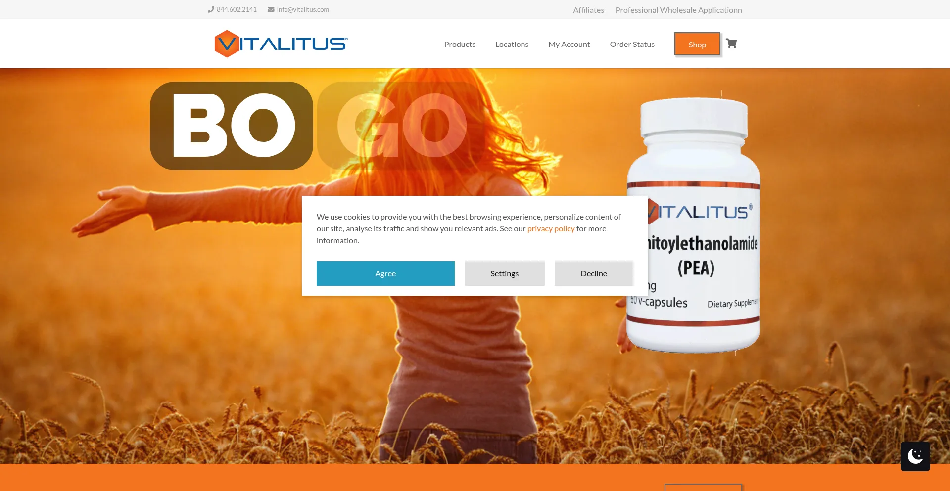 Website screenshot of Vitalitus.com