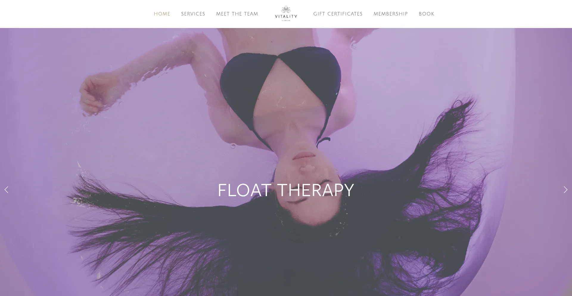 Website screenshot of Vitalityfloatspa.com