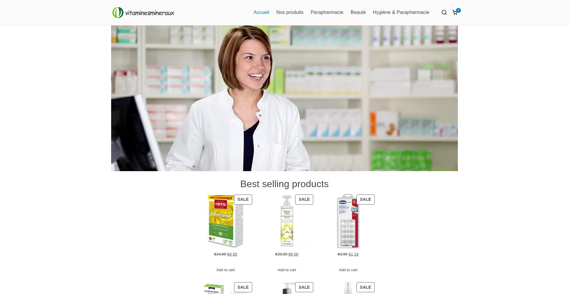 Website screenshot of Vitaminesmineraux.com