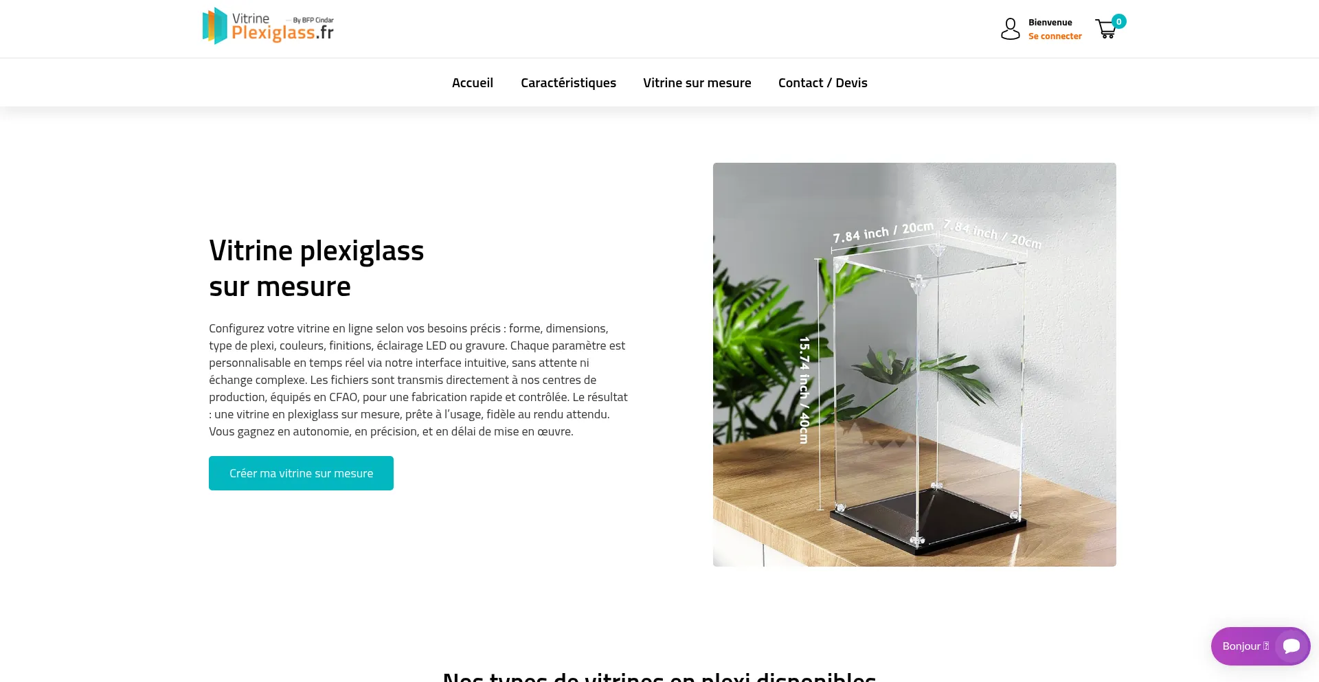 Website screenshot of Vitrine-plexiglass.fr
