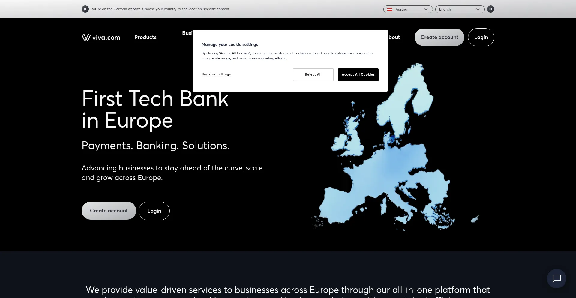 Website screenshot of Vivawallet.com