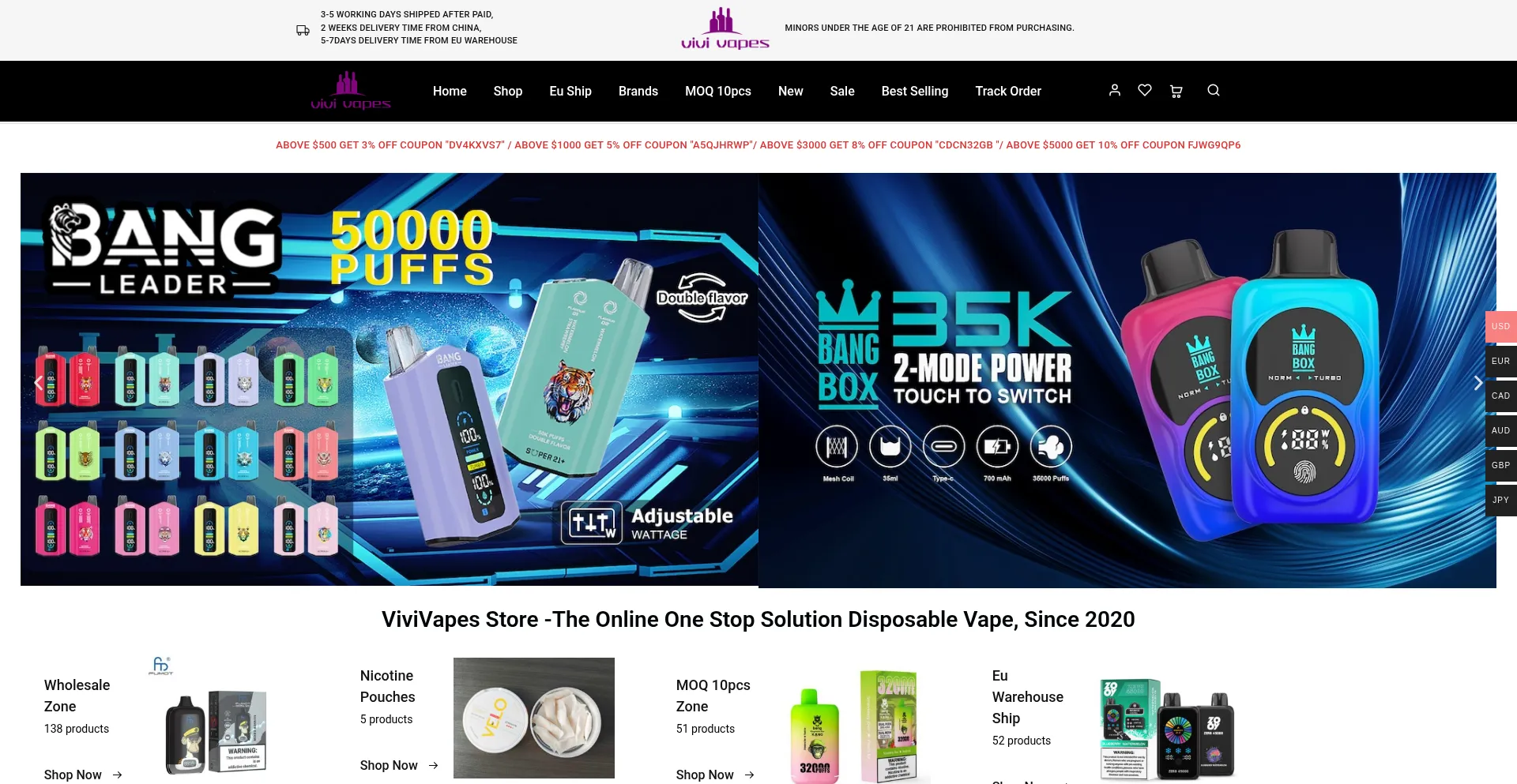 Website screenshot of Vivivapes.com