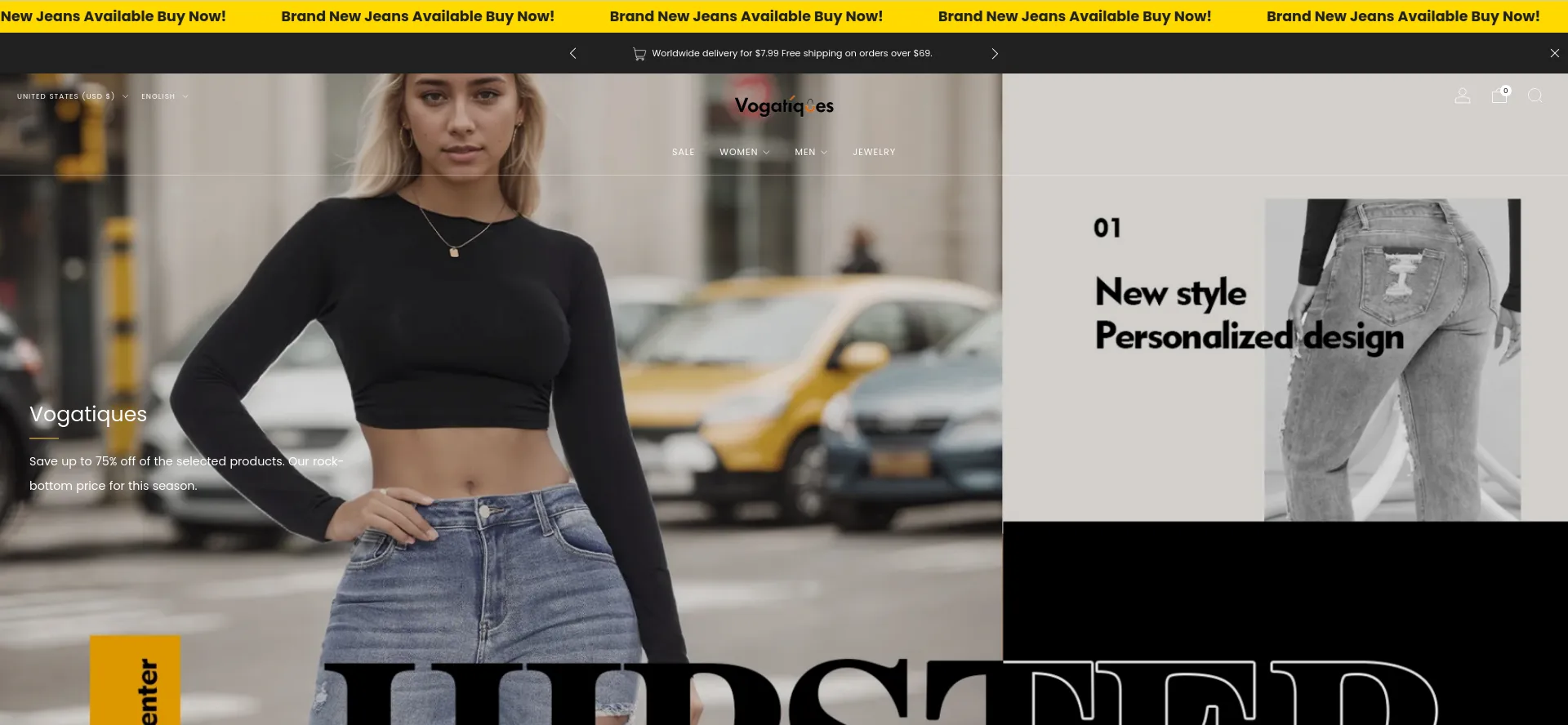 Website screenshot of Vogatiques.com