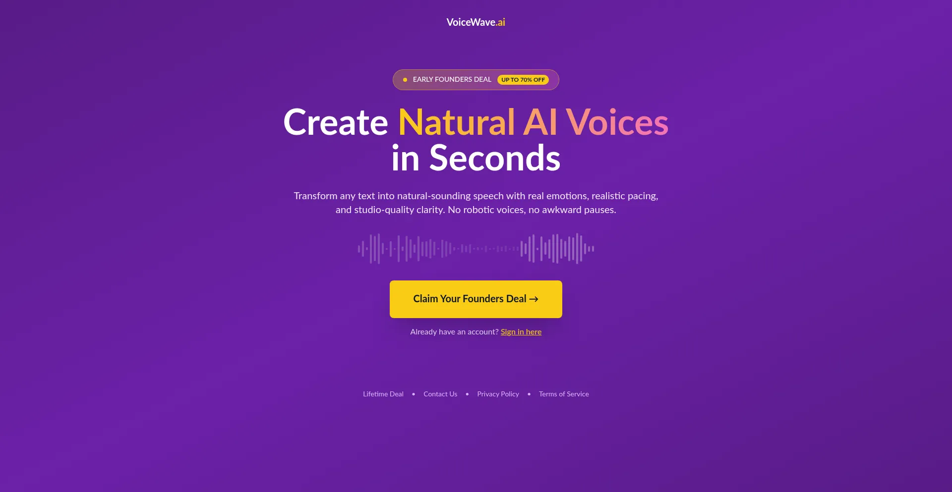 Website screenshot of Voicewave.ai