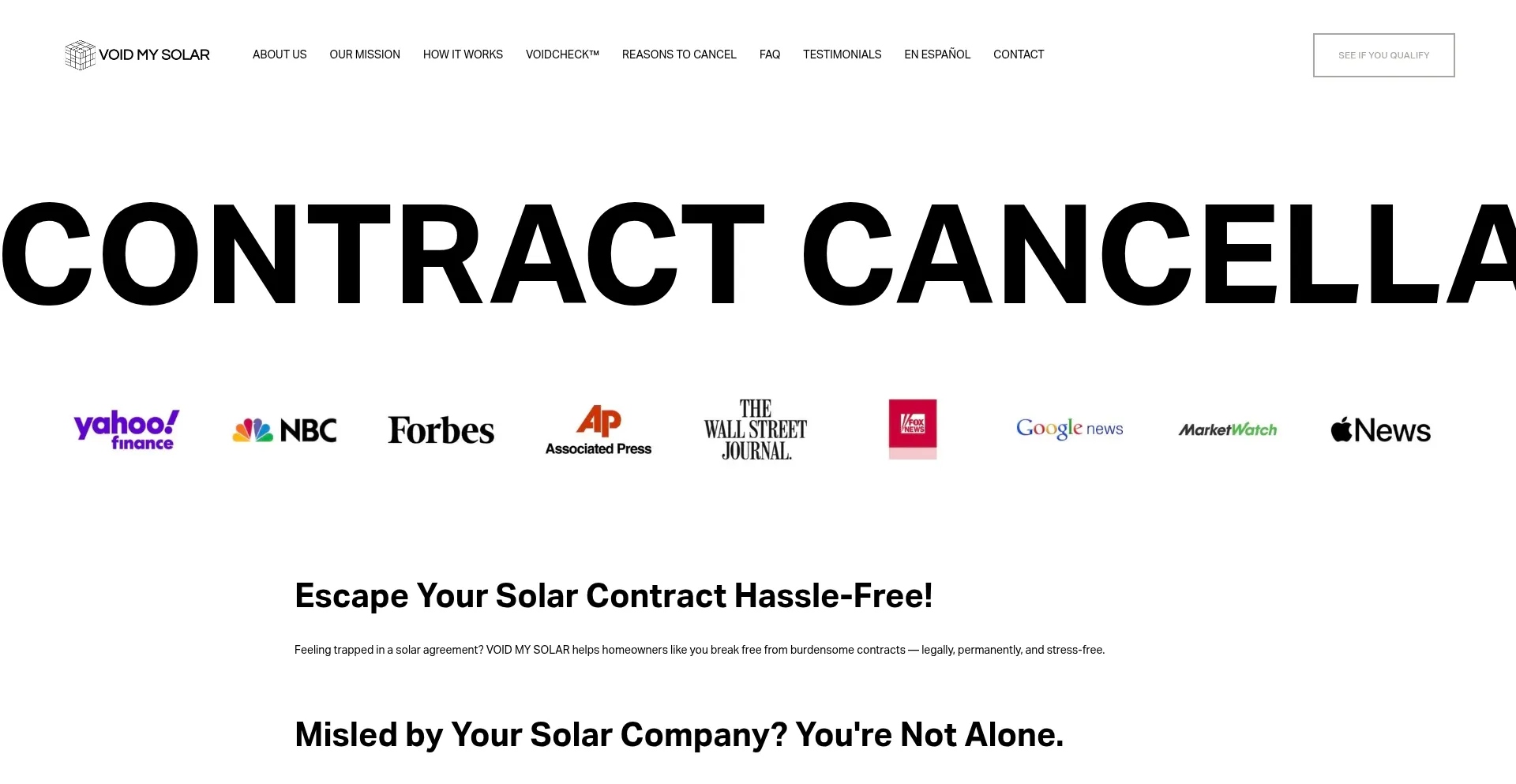 Website screenshot of Voidmysolar.com