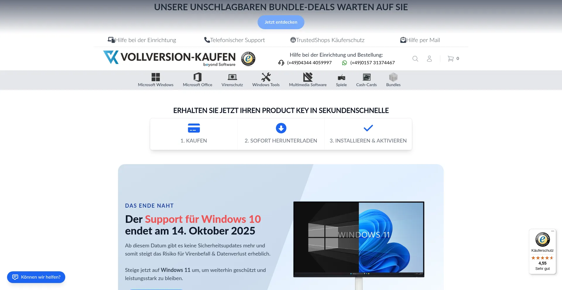 Website screenshot of Vollversionkaufen.de