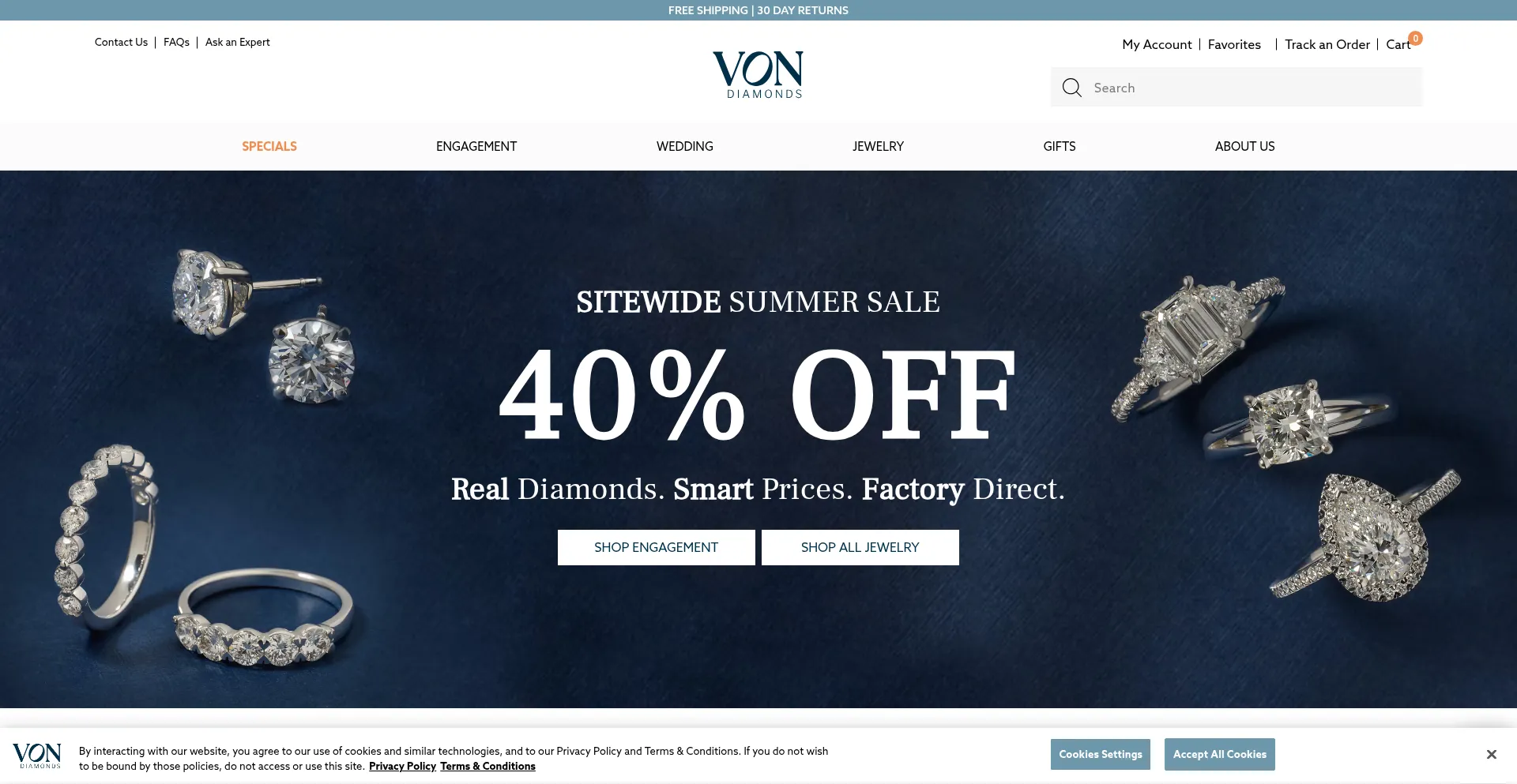 Website screenshot of Vondiamonds.com