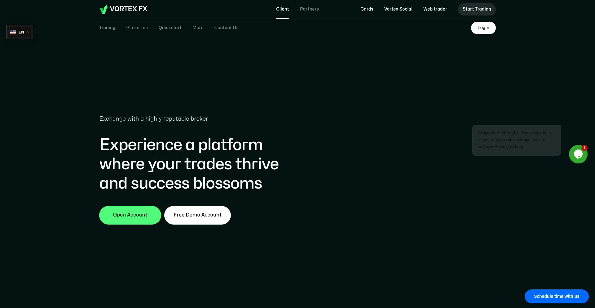 Website screenshot of Vortexfx.com
