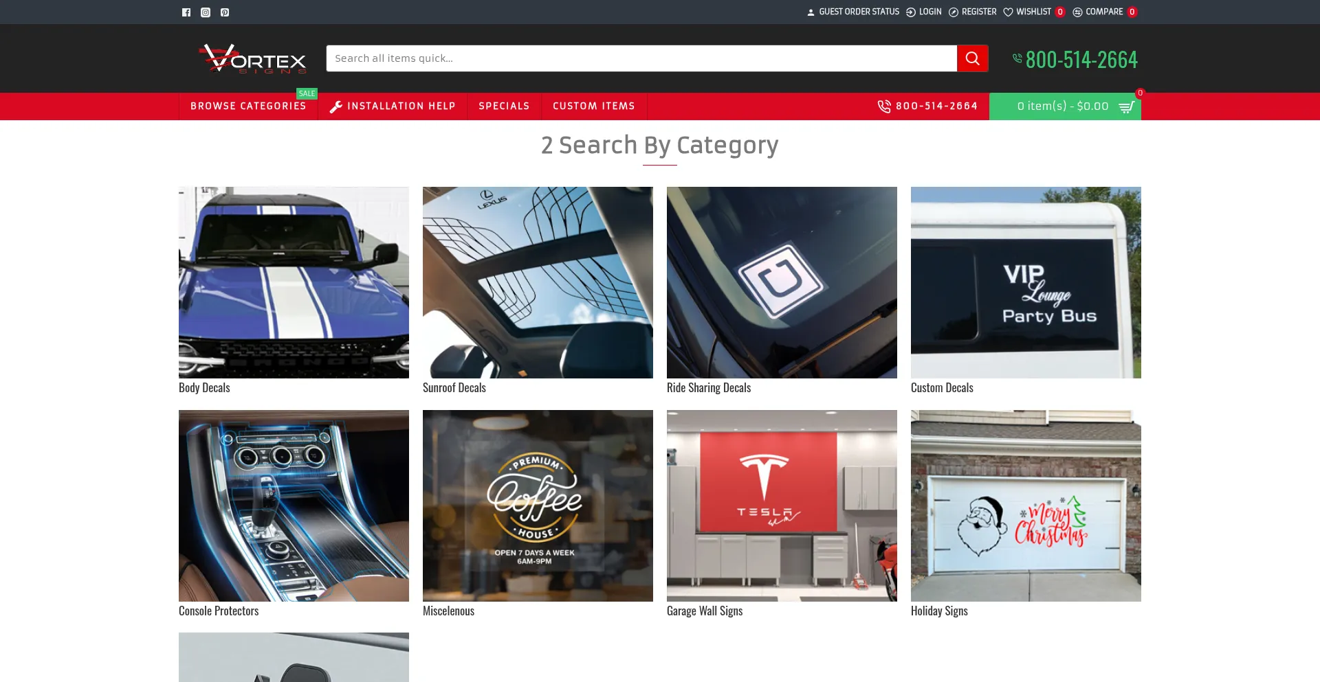 Website screenshot of Vortexsigns.com