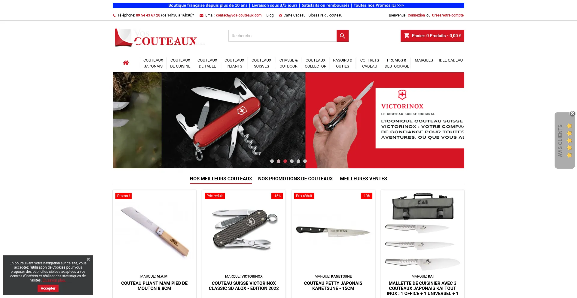 Website screenshot of Vos-couteaux.com