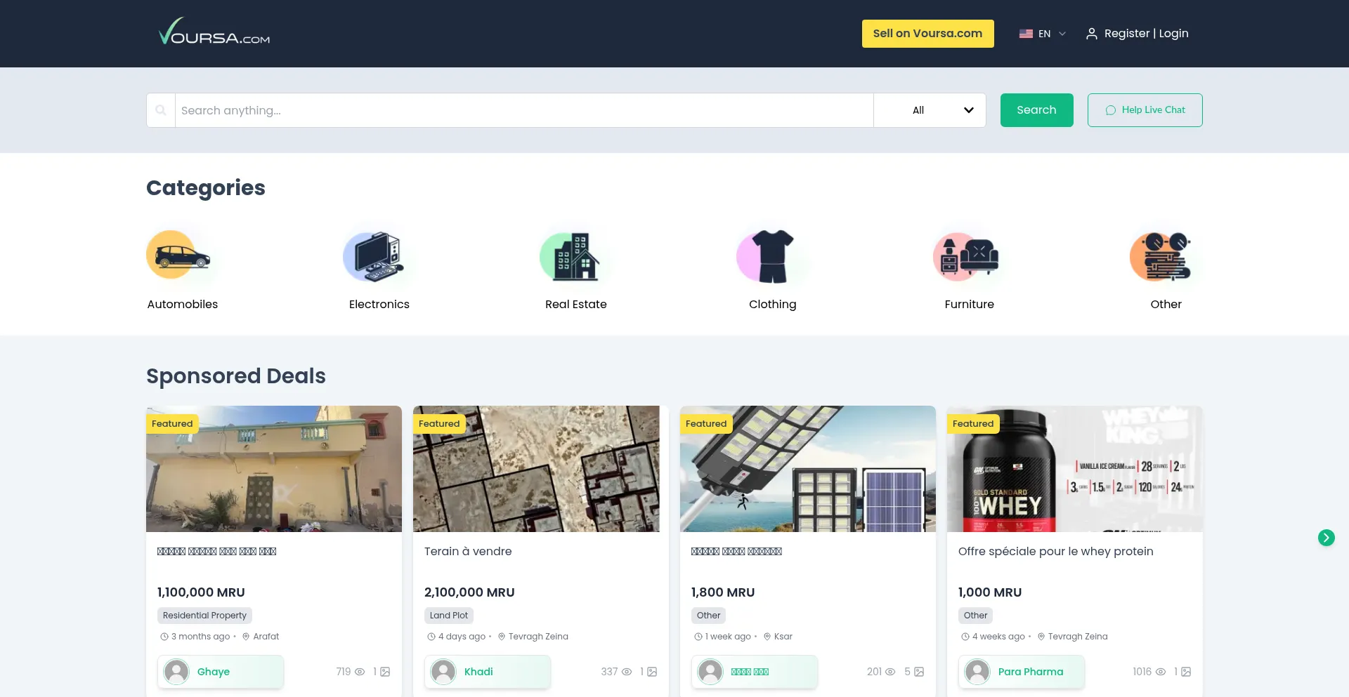 Website screenshot of Voursa.com