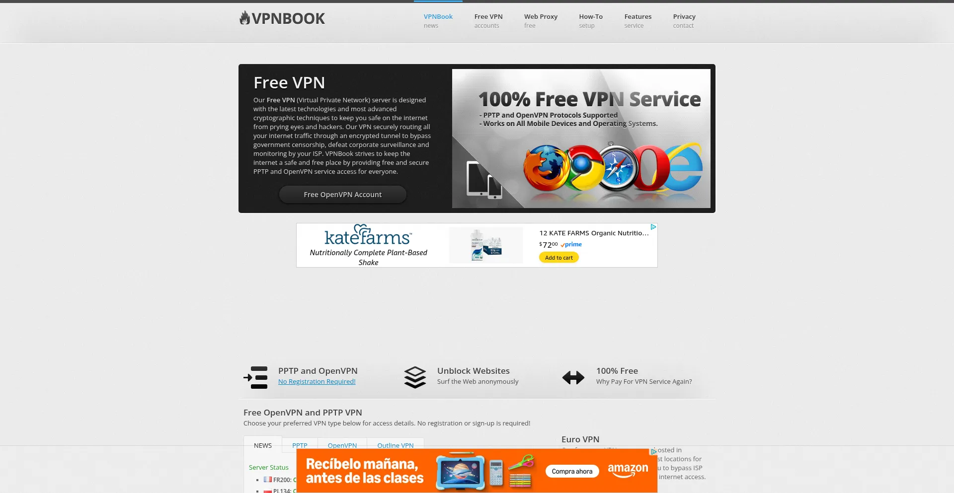 Website screenshot of Vpnbook.com