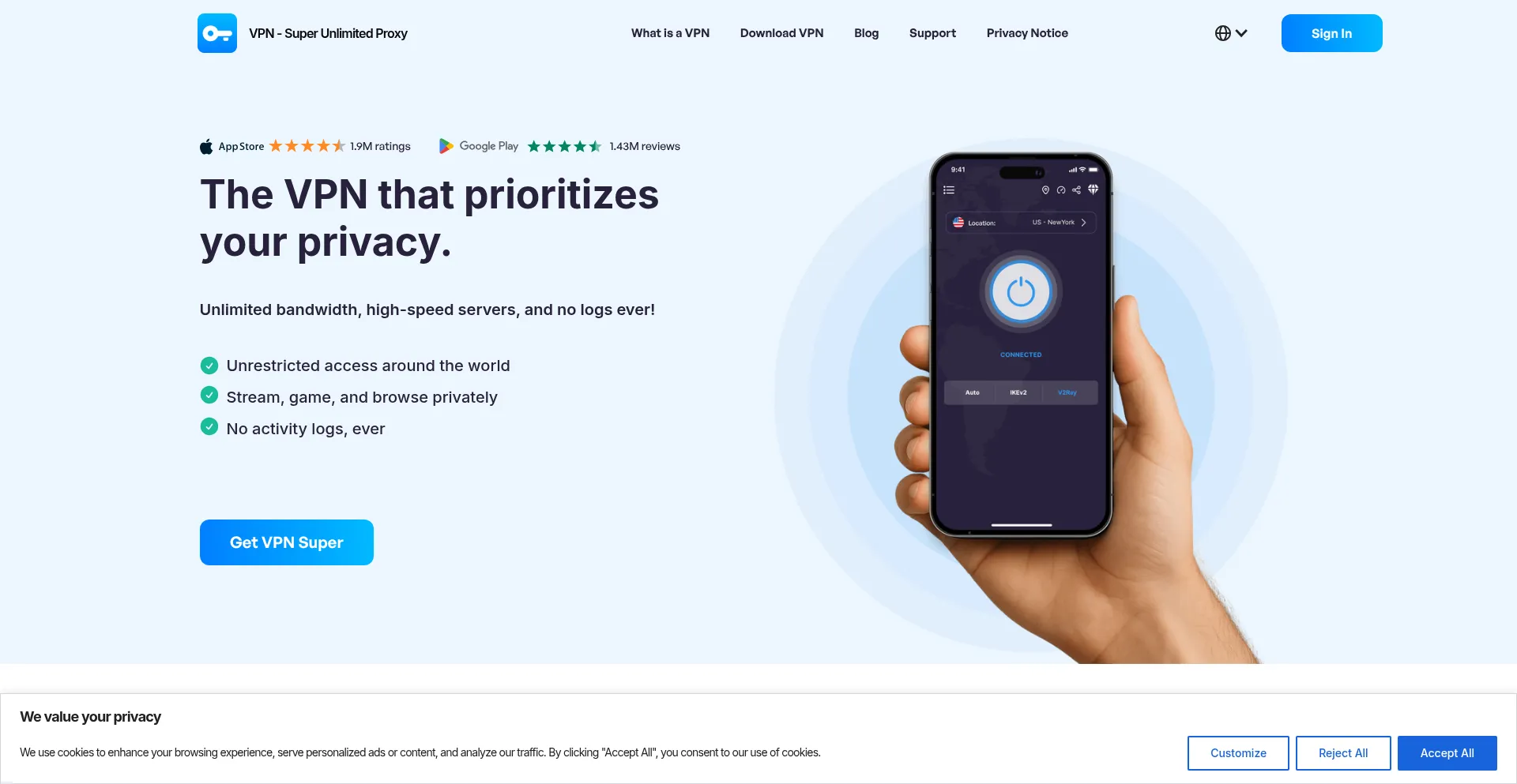 Vpnsuper.com Screenshot