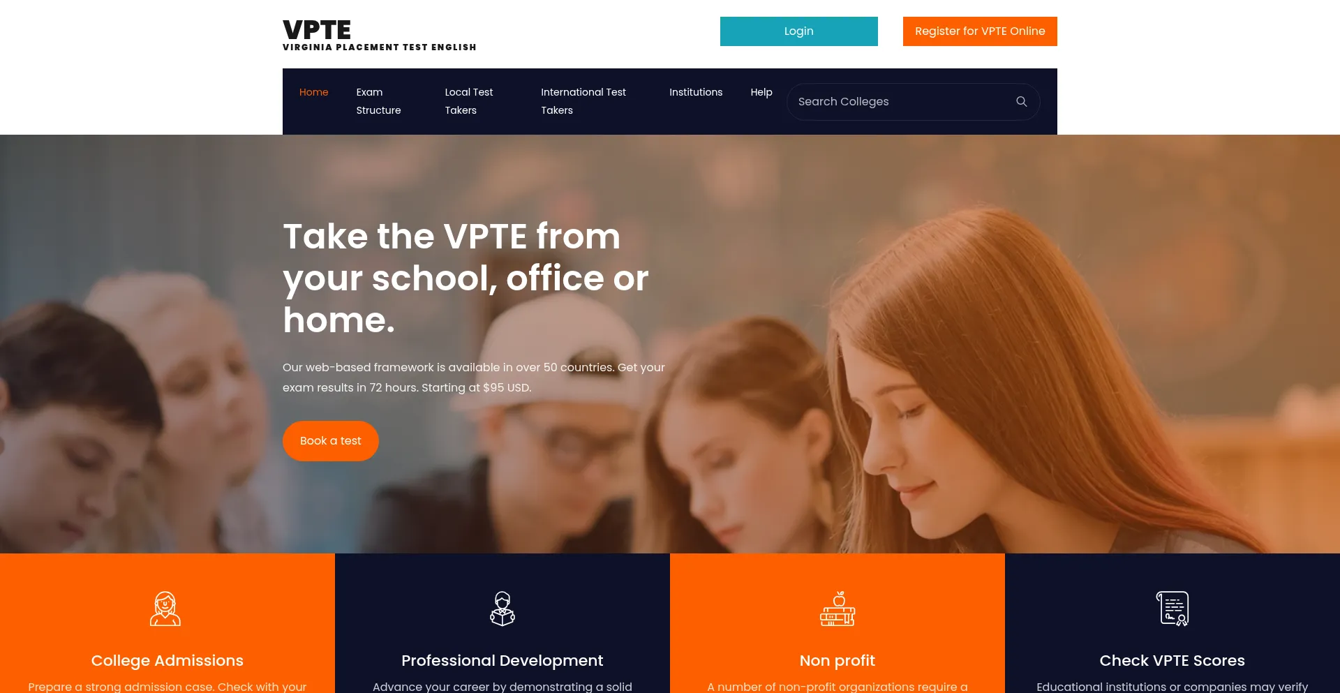 Website screenshot of Vpte.org