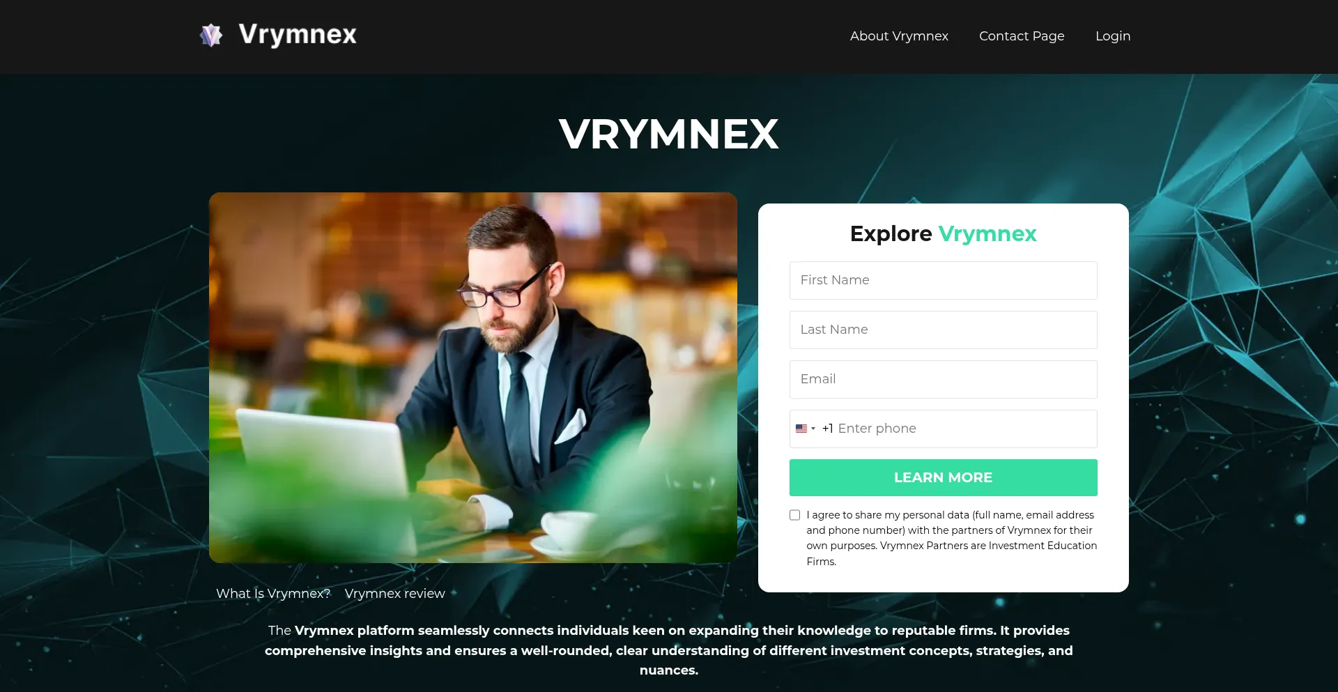 Website screenshot of Vrymnex.com