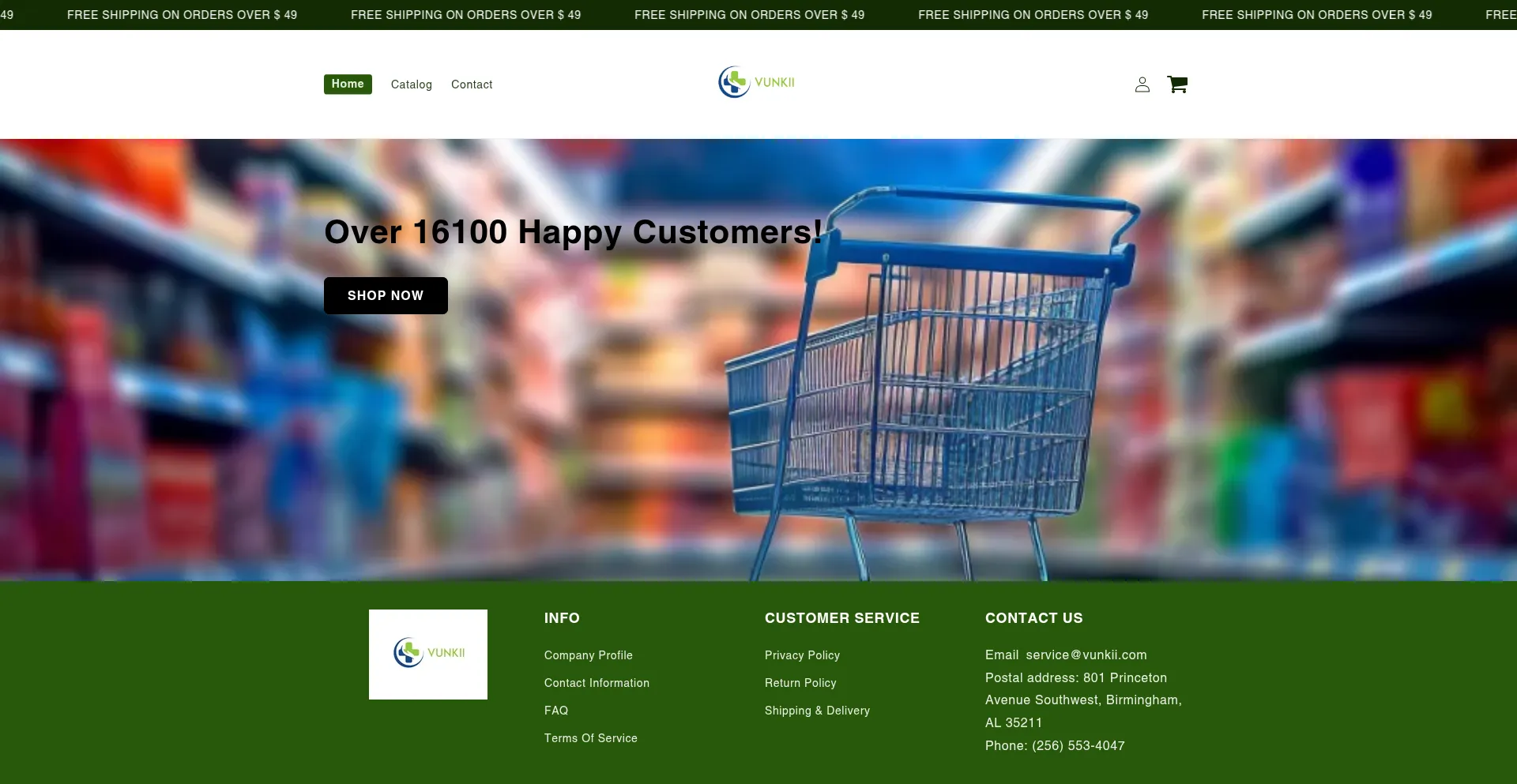 Website screenshot of Vunkii.shop