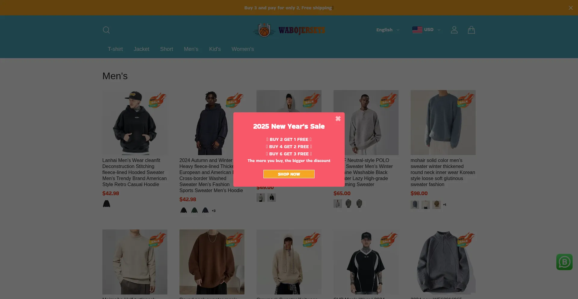 Website screenshot of Wabojerseys.shop