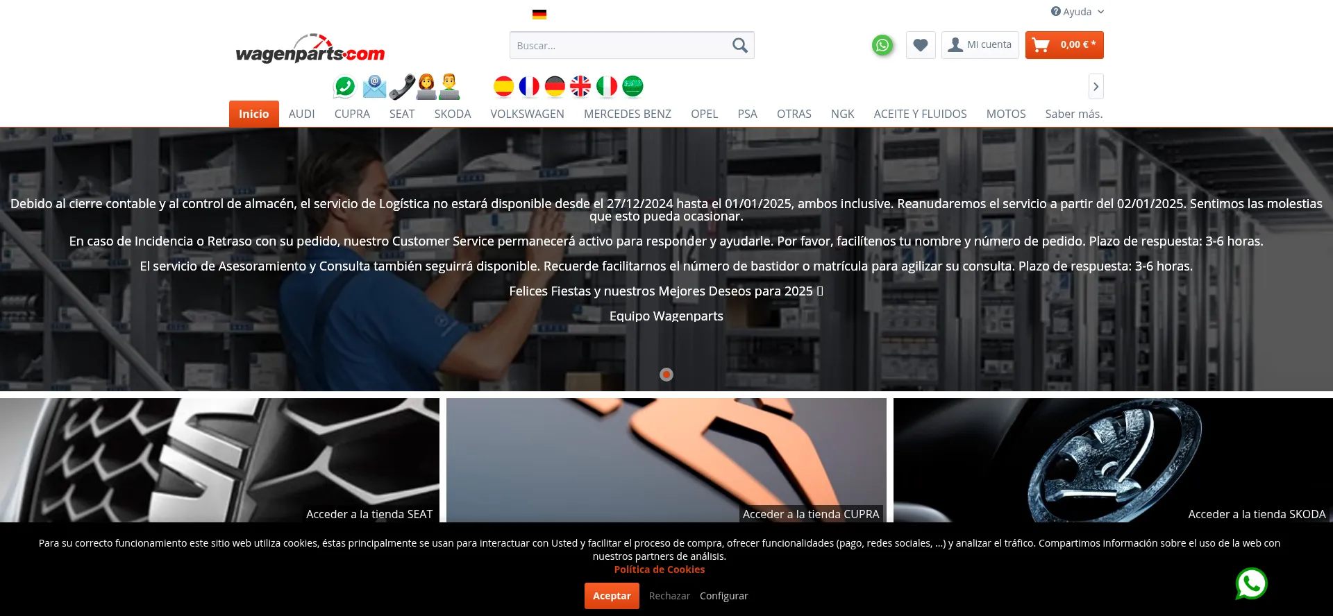 Website screenshot of Wagenparts.eu